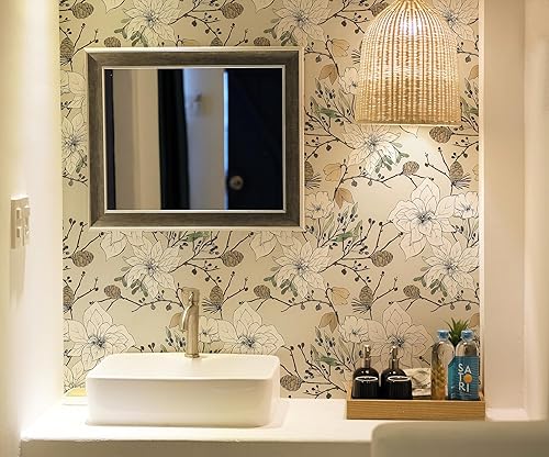 Miniatura 6 de Safiyya Papel tapiz de contacto floral, papel tapiz de flores vintage para despegar y pegar, papel tapiz bohemio extraíble, papel adhesivo