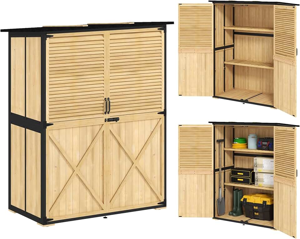 Wood Storage Shed Outdoor Garden Shed with Asphalt Roof Shelves