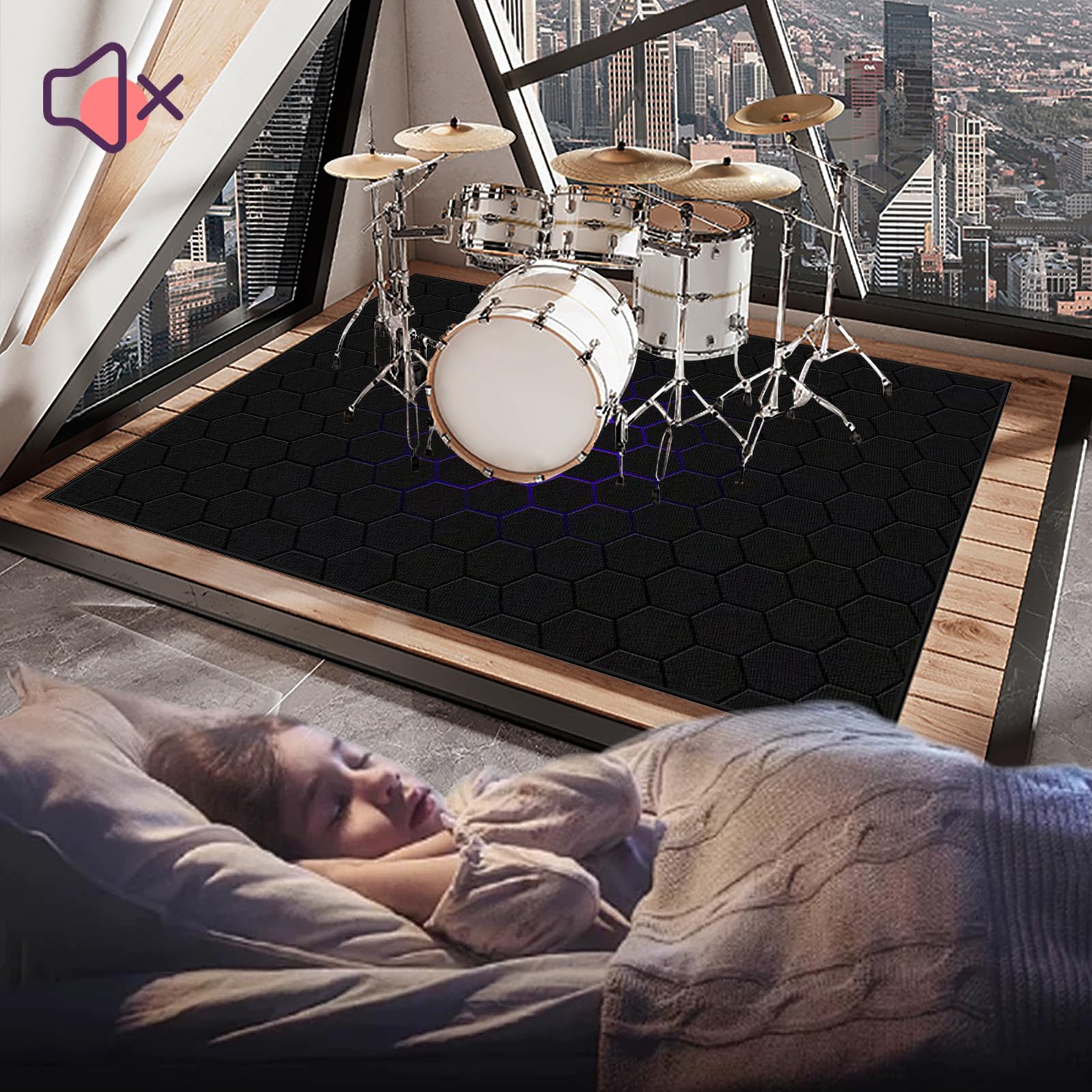 Schlagzeugteppich Drum Teppich Professionelles rechteckiges Schallschutz Trommelmatte 160 x 120 cm Elektrisches Schlagzeug Teppich Music Carpet Innen und Außen Trommelteppich für Studio Wohnung