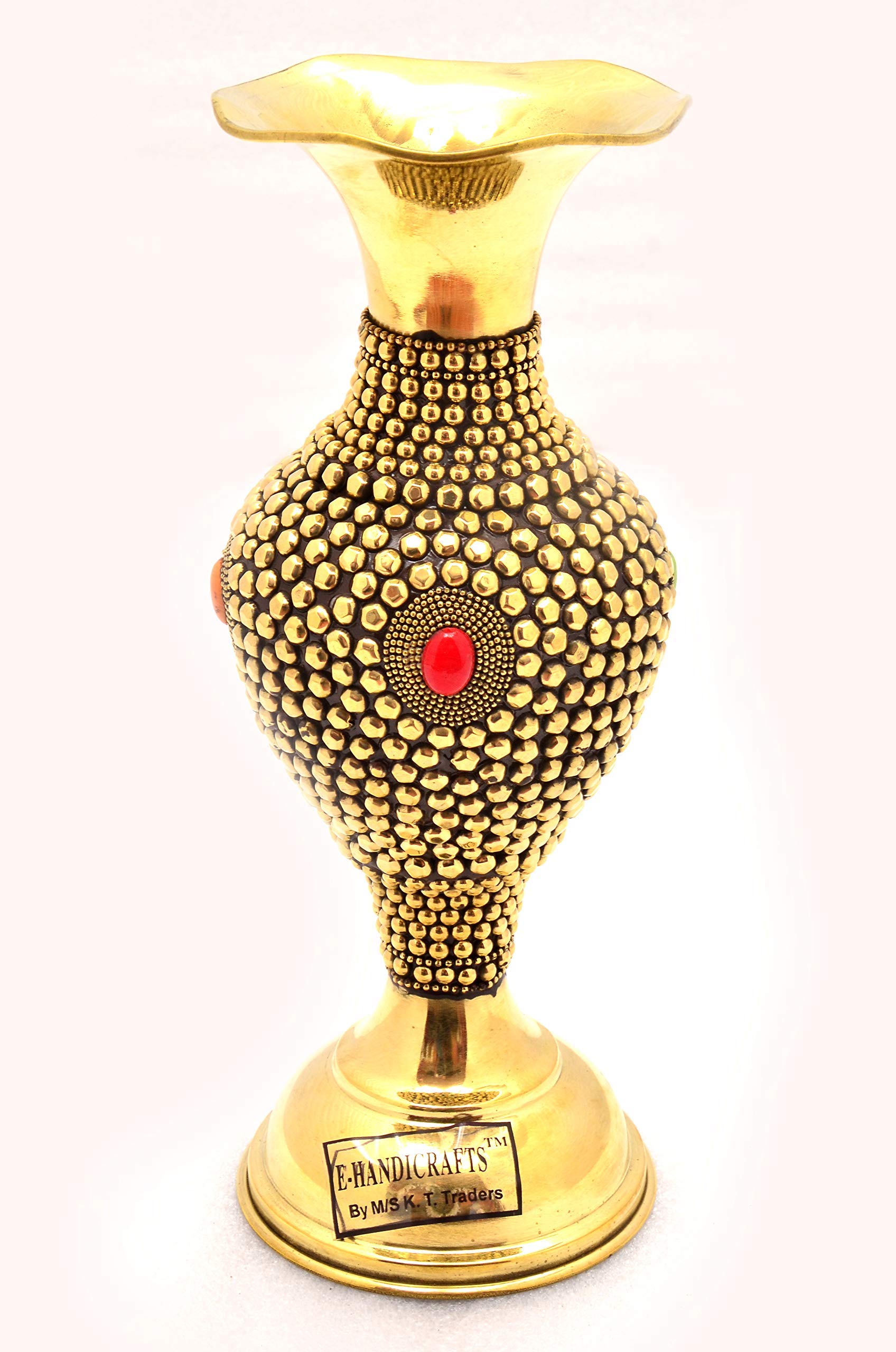 E-Handicrafts Pure Brass Diamond Studded Flower vase (12 inch,Multicolor)
