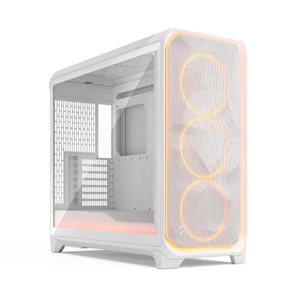 Fractal Design Meshify 3 XL Ambience Pro RGB Bianco Vetro Temperato Clear Tint - Case PC Gaming-Illuminazione Ambientale ARGB Gen 2 Avanzata tramite Adjust Pro Hub-Tre Ventole ARGB Momentum 14 Incluse