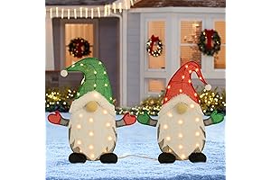 WATERGLIDE Lighted Christmas Tinsel Gnomes, 24 Inch Pre-Lit Light Up Xmas Decor