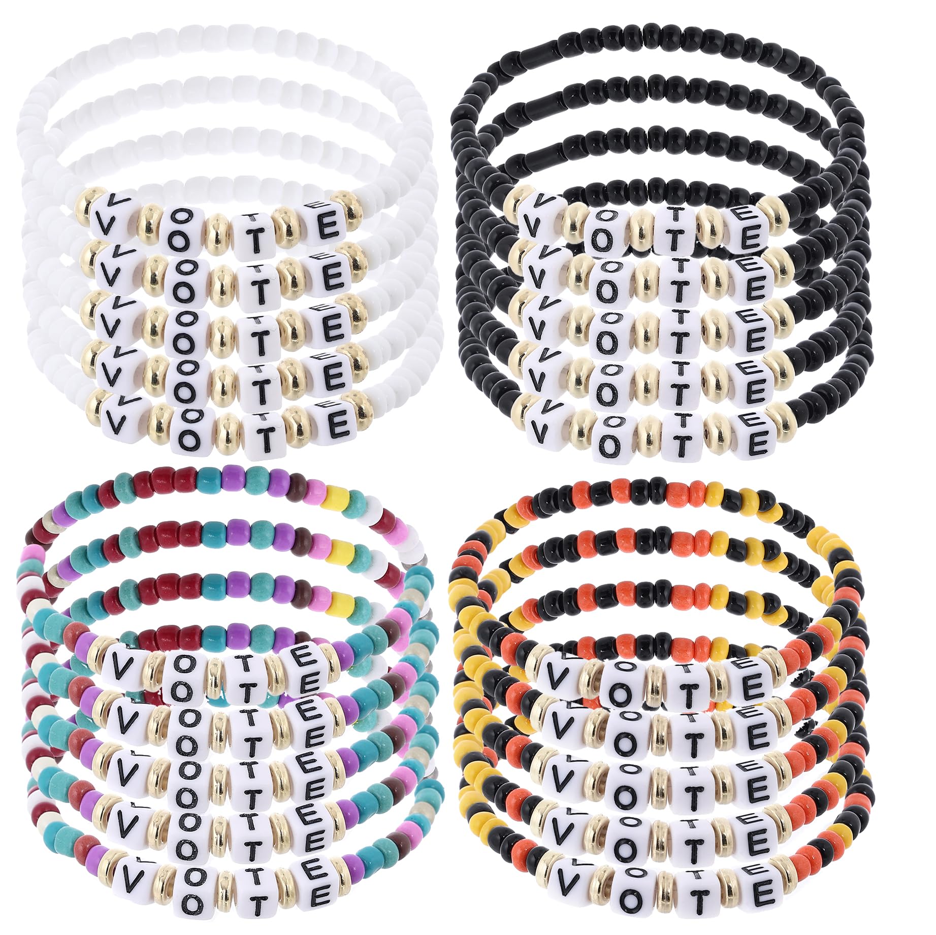 Taouzi 20Pcs VOTE Bracelets for Women Men Encourage Voting Bracelets Beaded Initial Bracelets Fashion Popular Letter Bracelets for Women Men