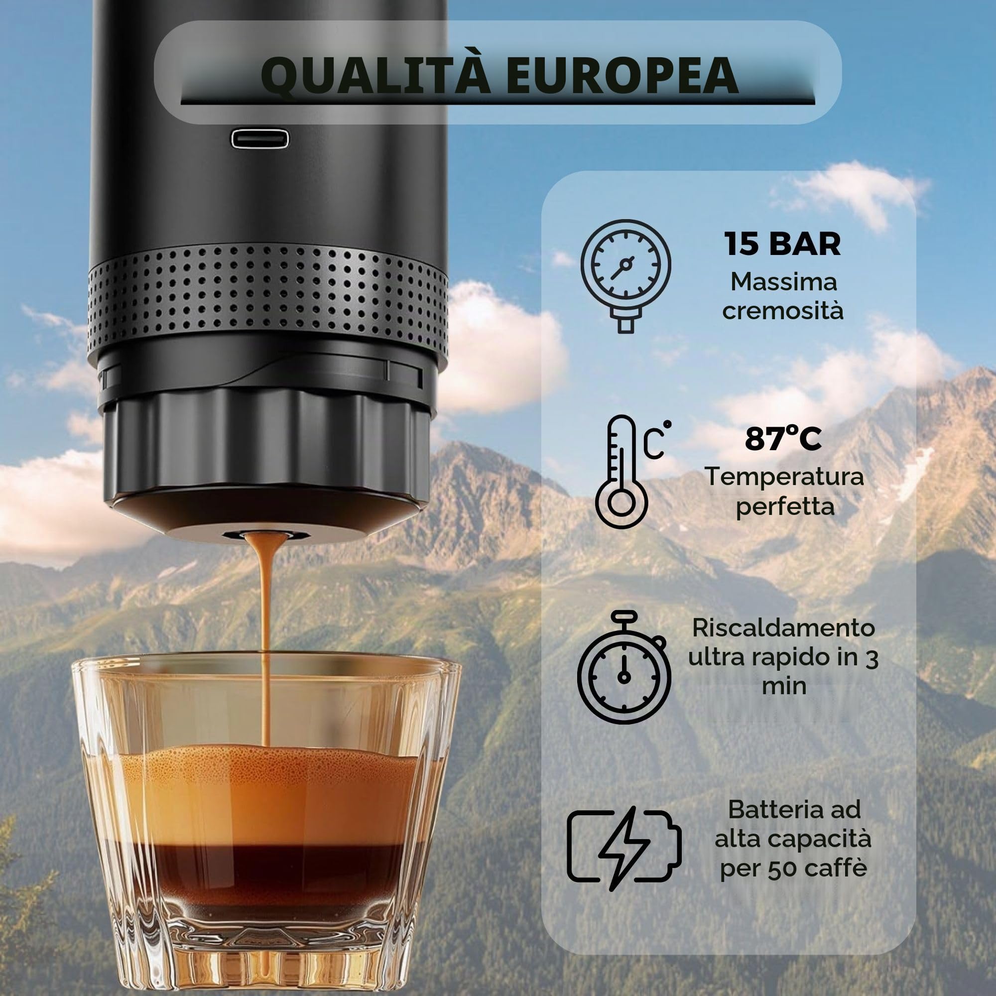 Macchina Caffè Portatile Capsule Ricaricabile USB, Macchina da Caffè Portatile Multicapsula e Caffè Macinato con Riscaldamento Automatico, Ideale per Viaggi, Campeggio, Ufficio e Auto (Grigio)