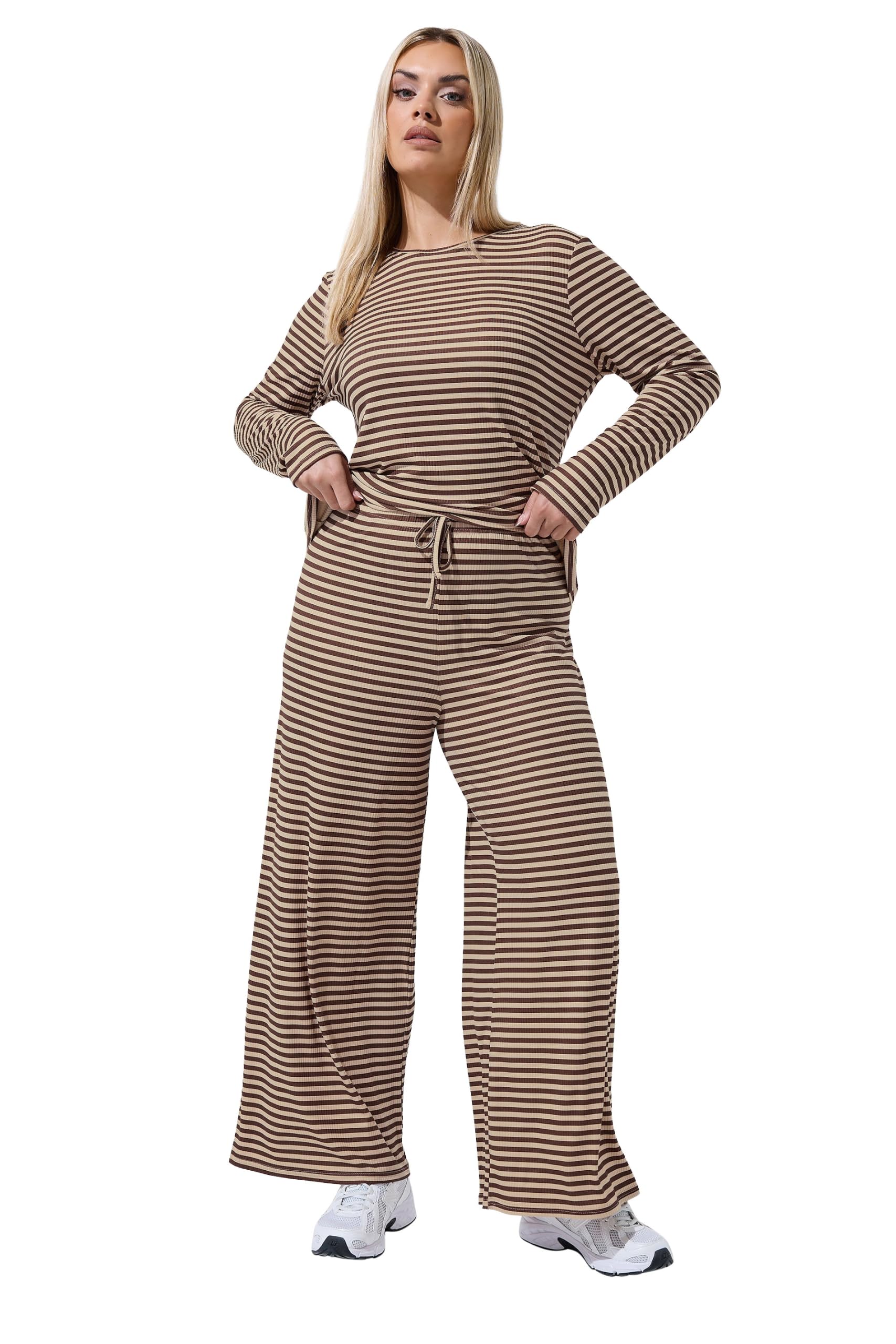 Yours Women's Multicolor Stripe Ribbed Wide Leg Trousers | : 26/28