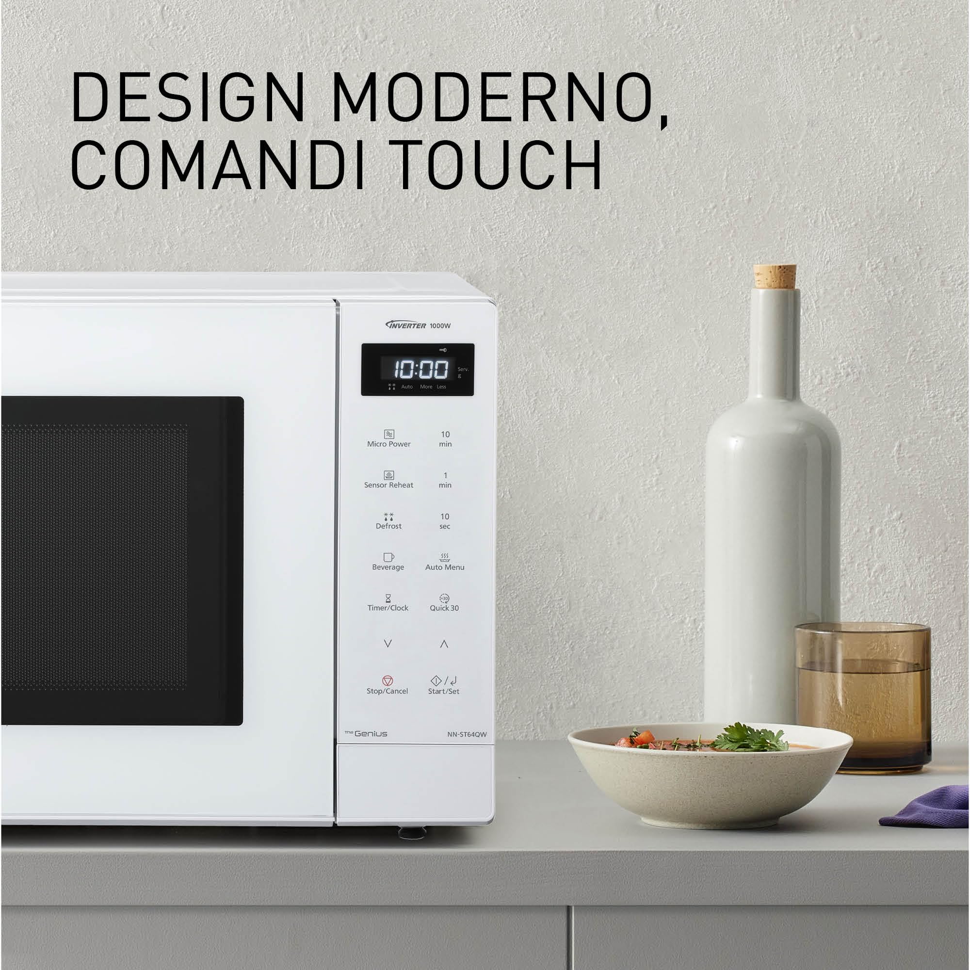 Panasonic NN-ST64QWEPG Microonde Solo Inverter 32L, 1000 Watt Potenza, 20 programmi automatici, Funzione Quick 30, Controllo Touch, Cottura Uniforme e Scongelamento, Bianco