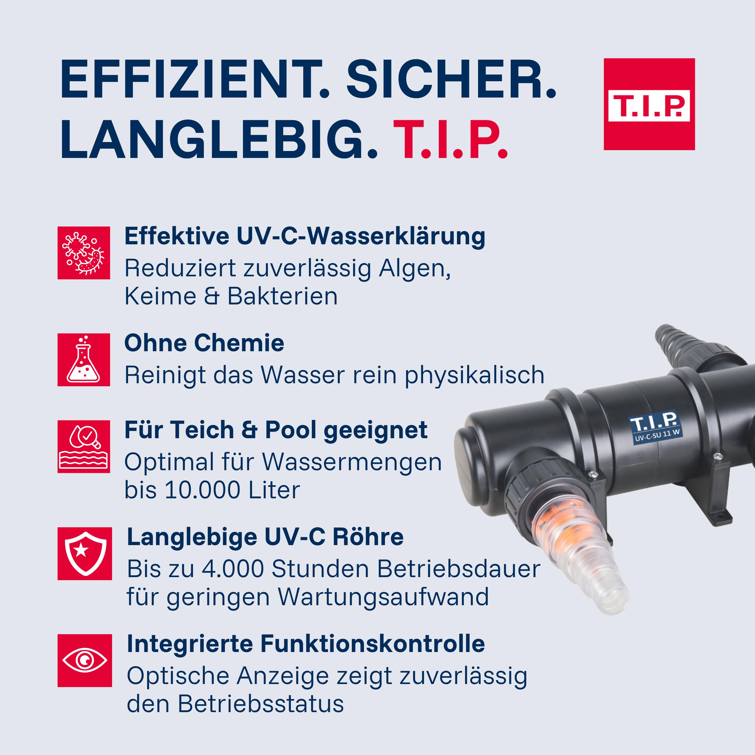 T.I.P. UV-C-Strahler 11W für Teiche bis 10.000L reduziert Algen & Bakterien, 30432