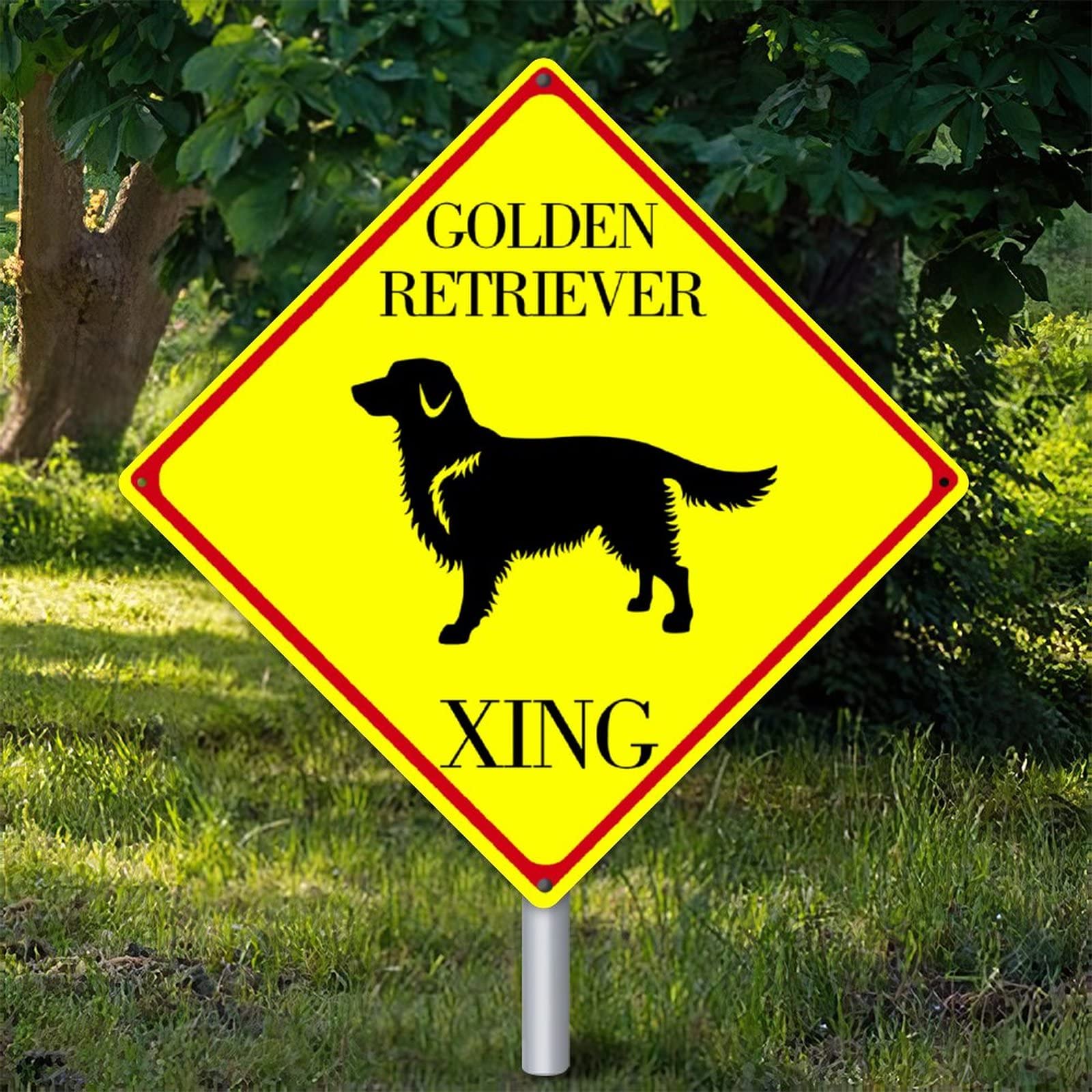 Panneau Golden Retriever résistant aux intempéries pour sécuriser l'accès au jardin