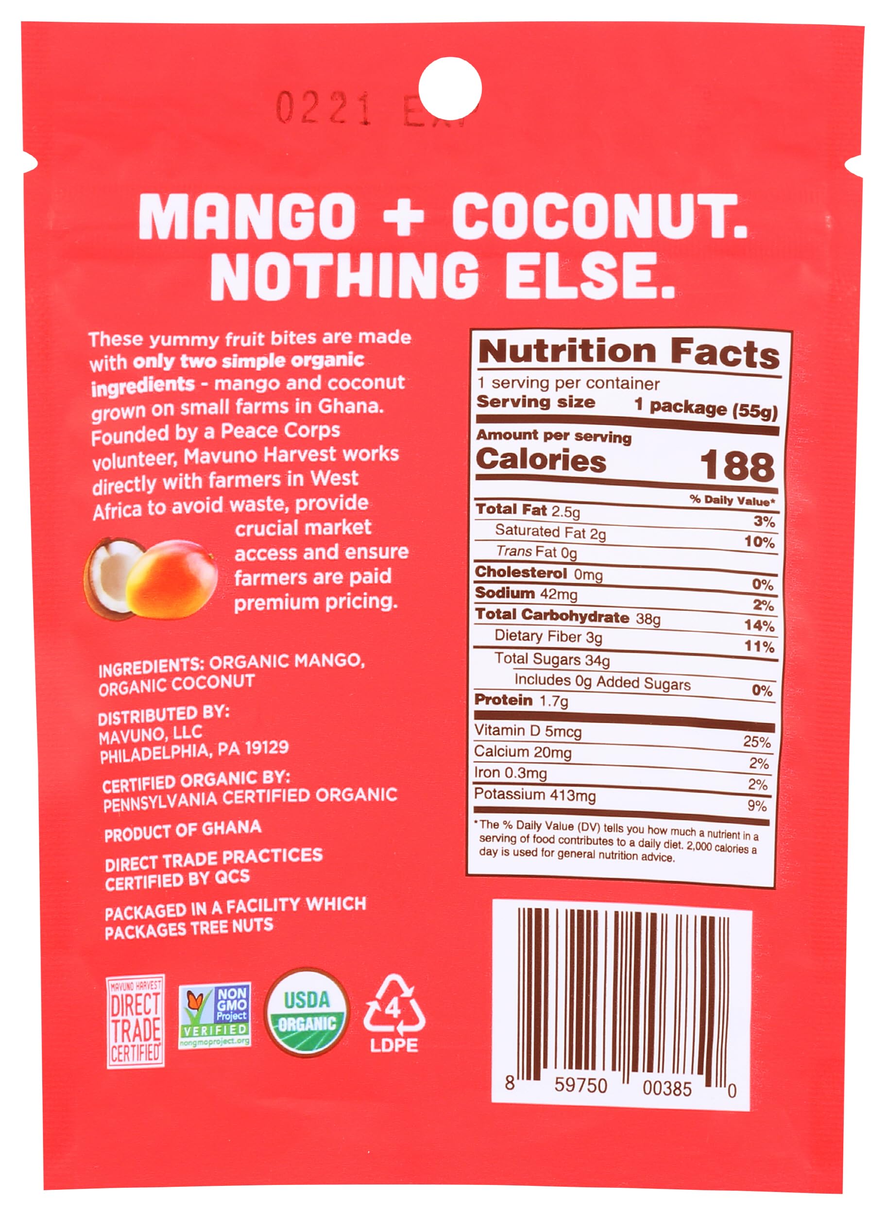 Mavuno Harvest, Fruit Bites Mango Coconut Chewy Organic, 1.76 Ounce thumbnail 2