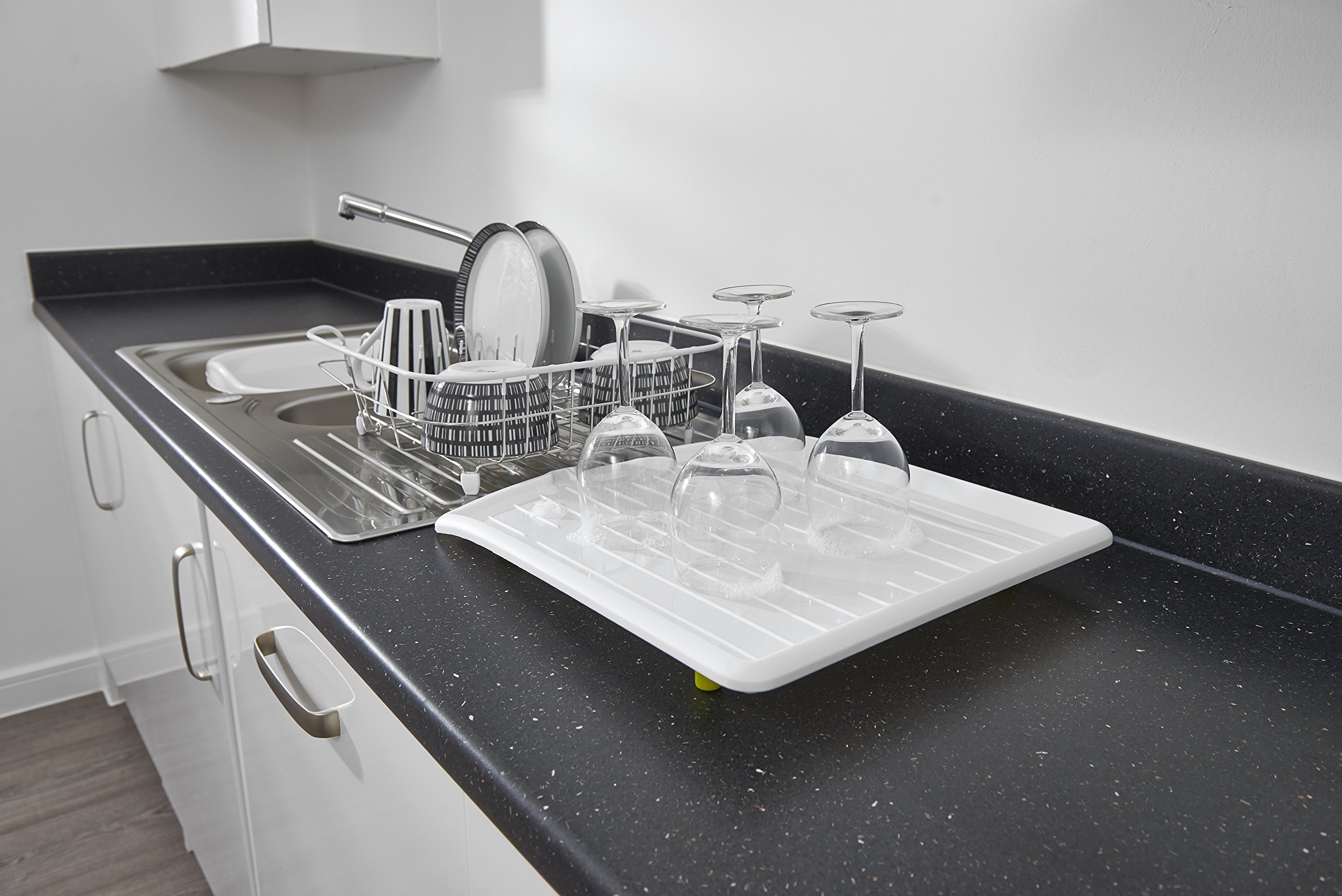 Buy Addis Sink Side Drip Sloping Draining Tray with Soft Touch Feet, White/Green, 45 x 39 x 5 cm