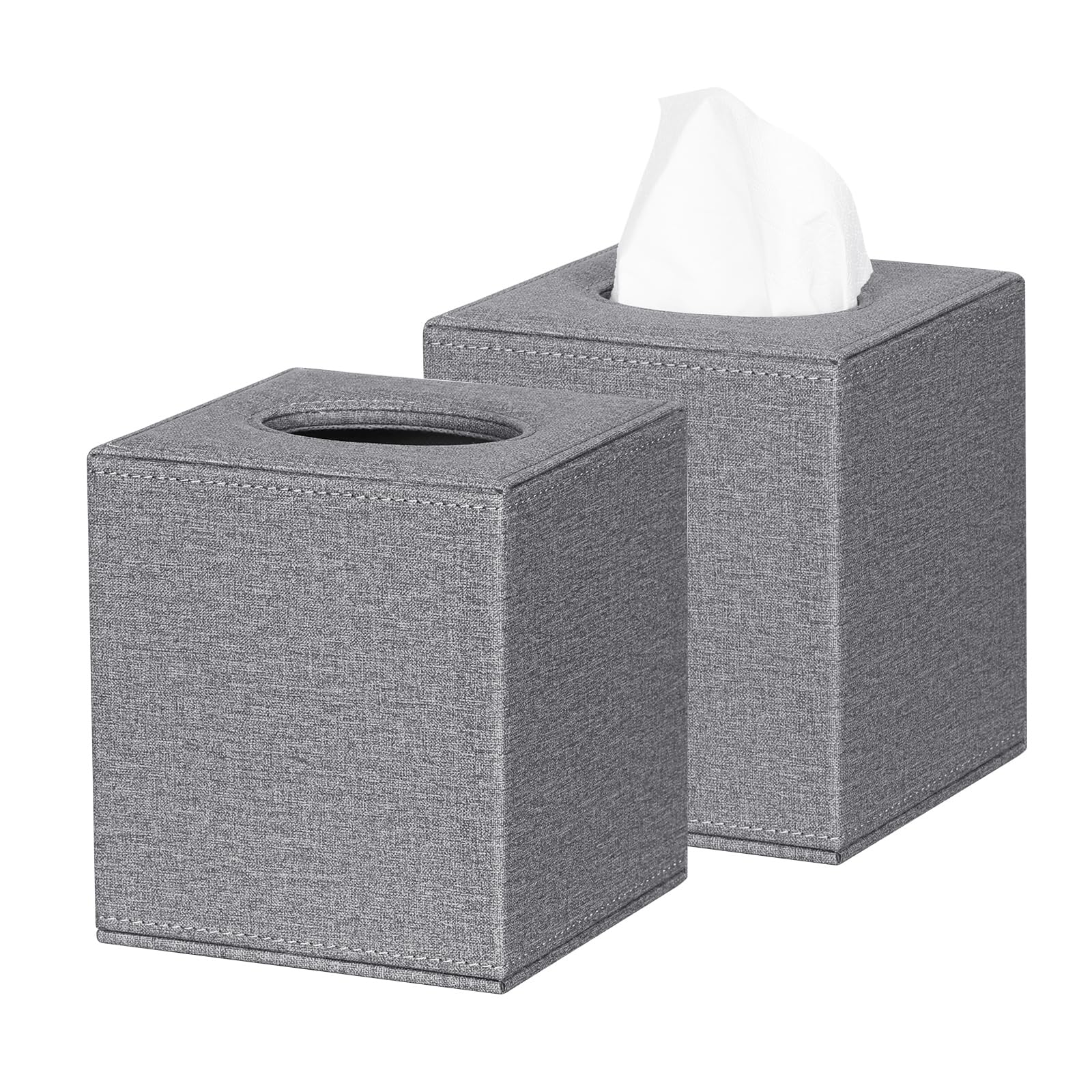 ArcaGuru 2 Pack Tissue Box Cover, Leather Tissue Box Holder, Stylish Tissue Box Holder with Magnetic Bottom, Square Tissue Box for Vanity, Toilet Tank