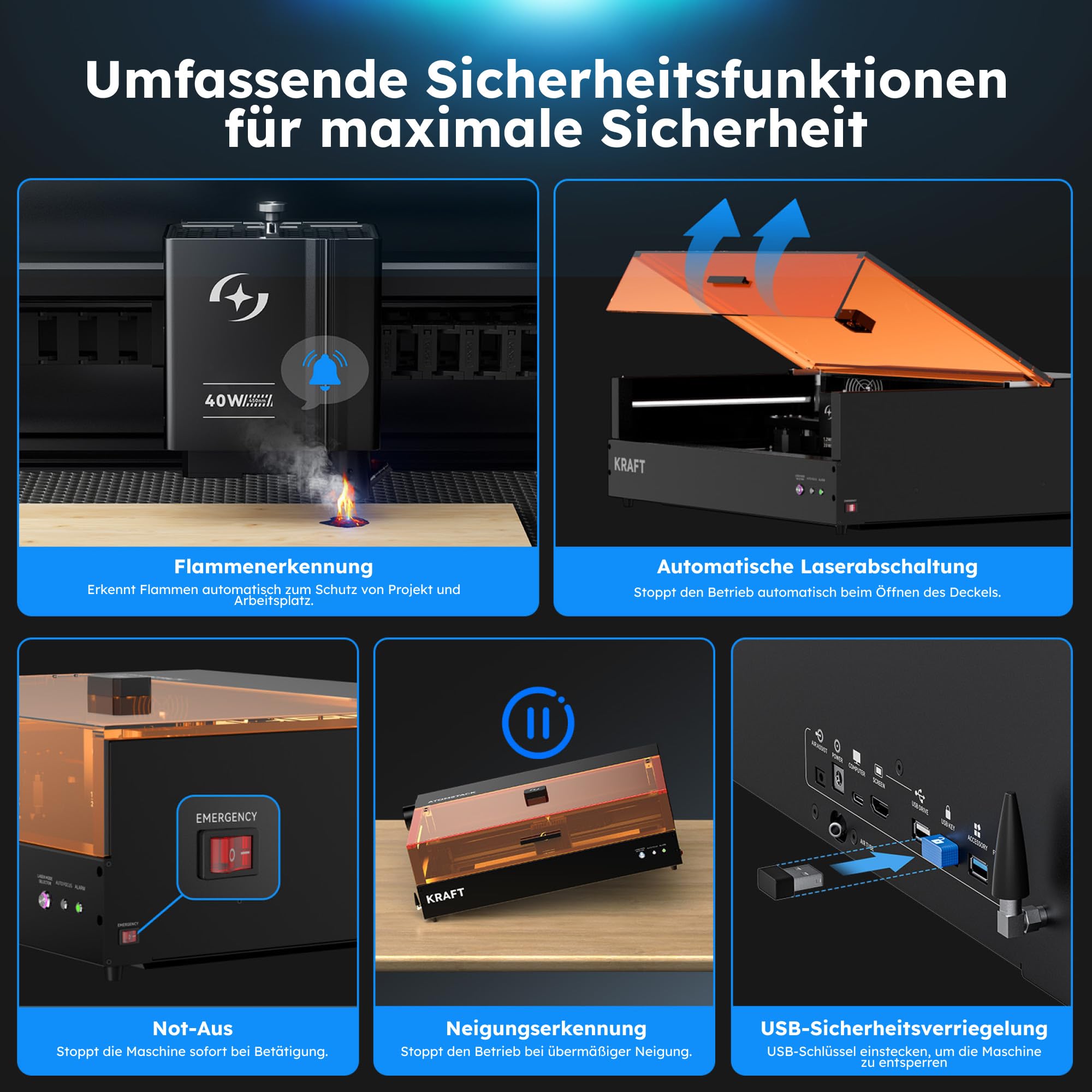 AtomStack Kraft 40 W Diode – Laser Autofokus Lasergravurmaschine – Kamera – Basis-Set – 600 mm/s – geschlossener Arbeitsbereich – 50 x 32 cm – Laserschneidemaschine für Metall, Holz, Leder