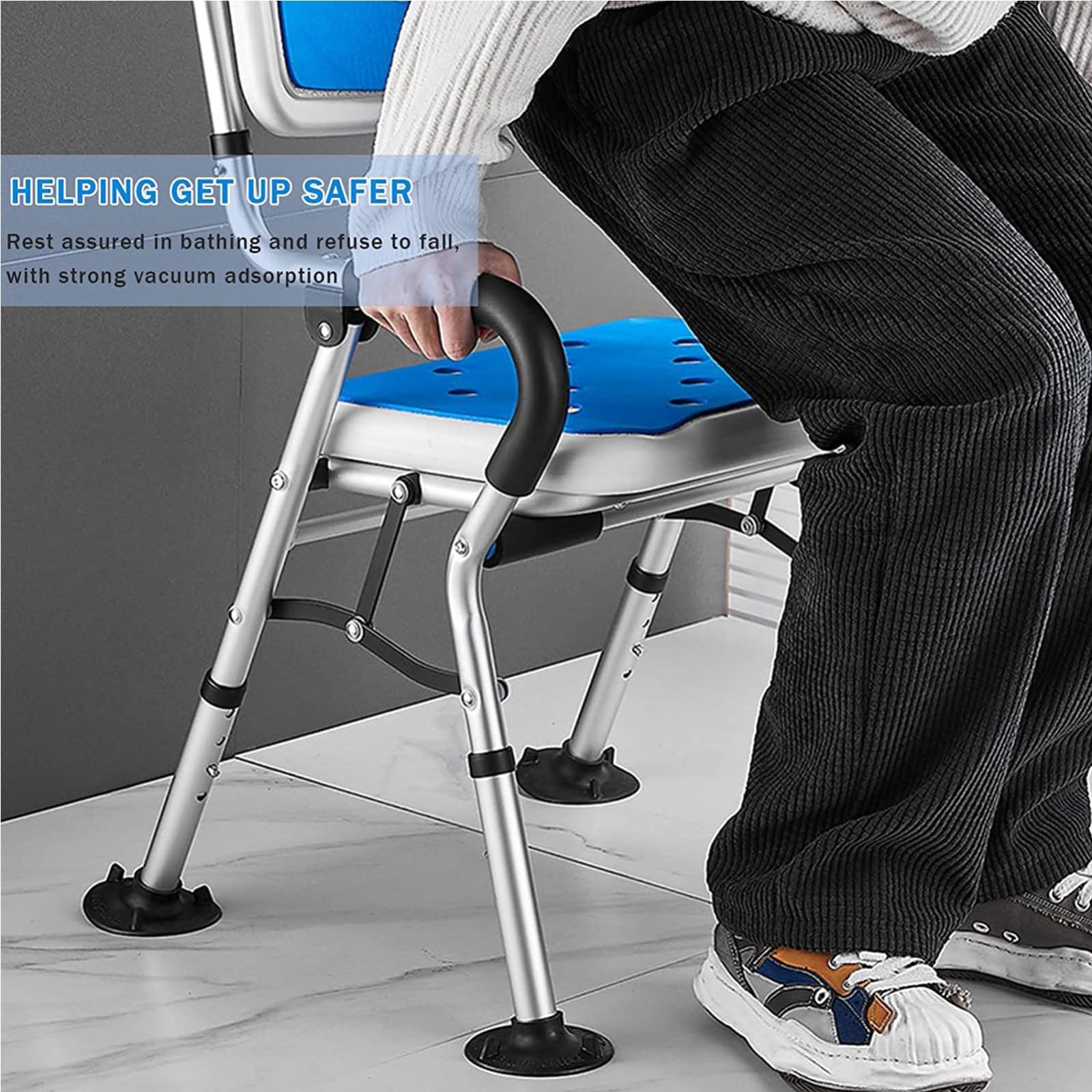 Silla De Ducha Plegable, Silla De Ducha con Respaldo Y Reposabrazos, Taburete De Ducha Antideslizante, Asiento De Ducha Regulable En Altura para Personas Mayores Y Discapacitadas, 150 Kg