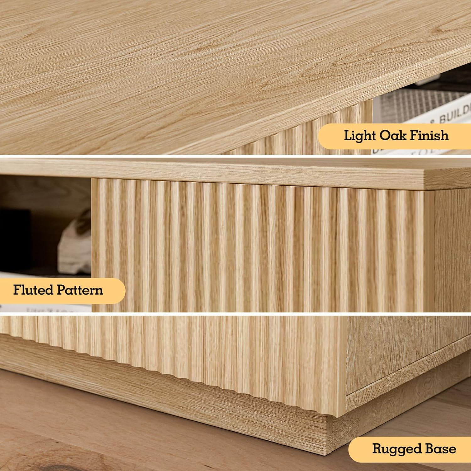 TV Stand for Living Room ＆ Bedroom, Entertainment Center for 55/65/70 Inch TV, Modern Fluted TV Console with Storage Cabinets ＆ Drawer, Natural - Image 5