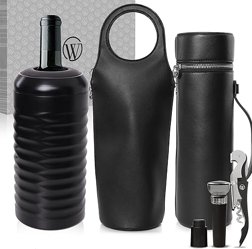 Open The Wine Regalos para los amantes del vino  Bolsa transportadora de vino de lujo, enfriador, termo, aireador, tapón, sacacorchos, accesorios de