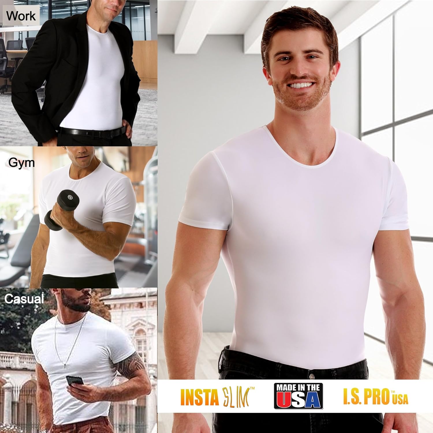 Insta Slim Made in USA Compression Crew-Neck Shapewear Undershirt for Men. Tummy Control Slimming Body-Shaper & Back Support - Image 6