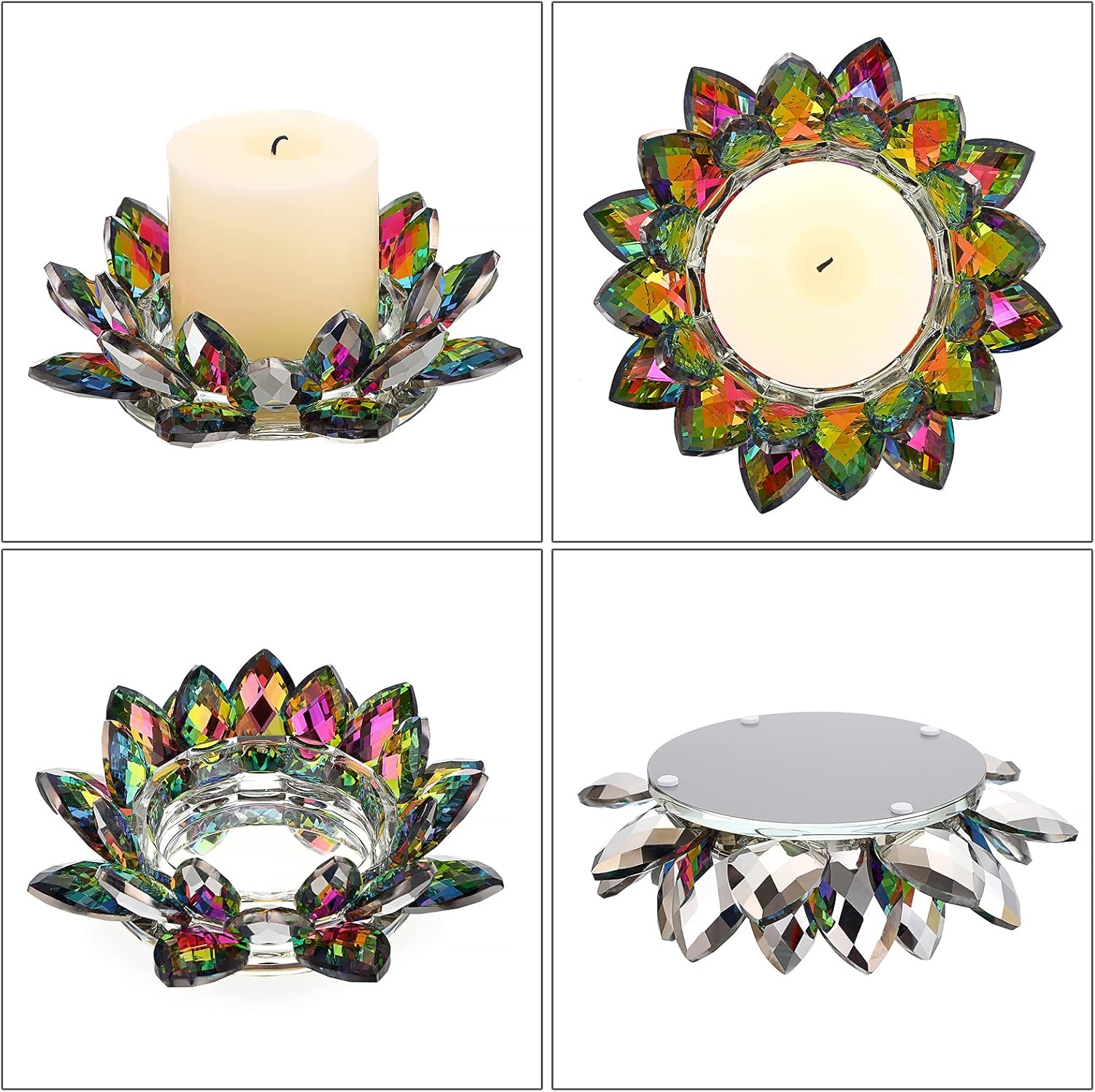 OwnMy Crystal Lotus Flower Candle Holder for Pillar Candle up to 3", Decorative Glass Lotus Petal Votive Candle Holder Tea Light Holder Candle Stand Candle Lamps for Home Decor Wedding Party, Colorful