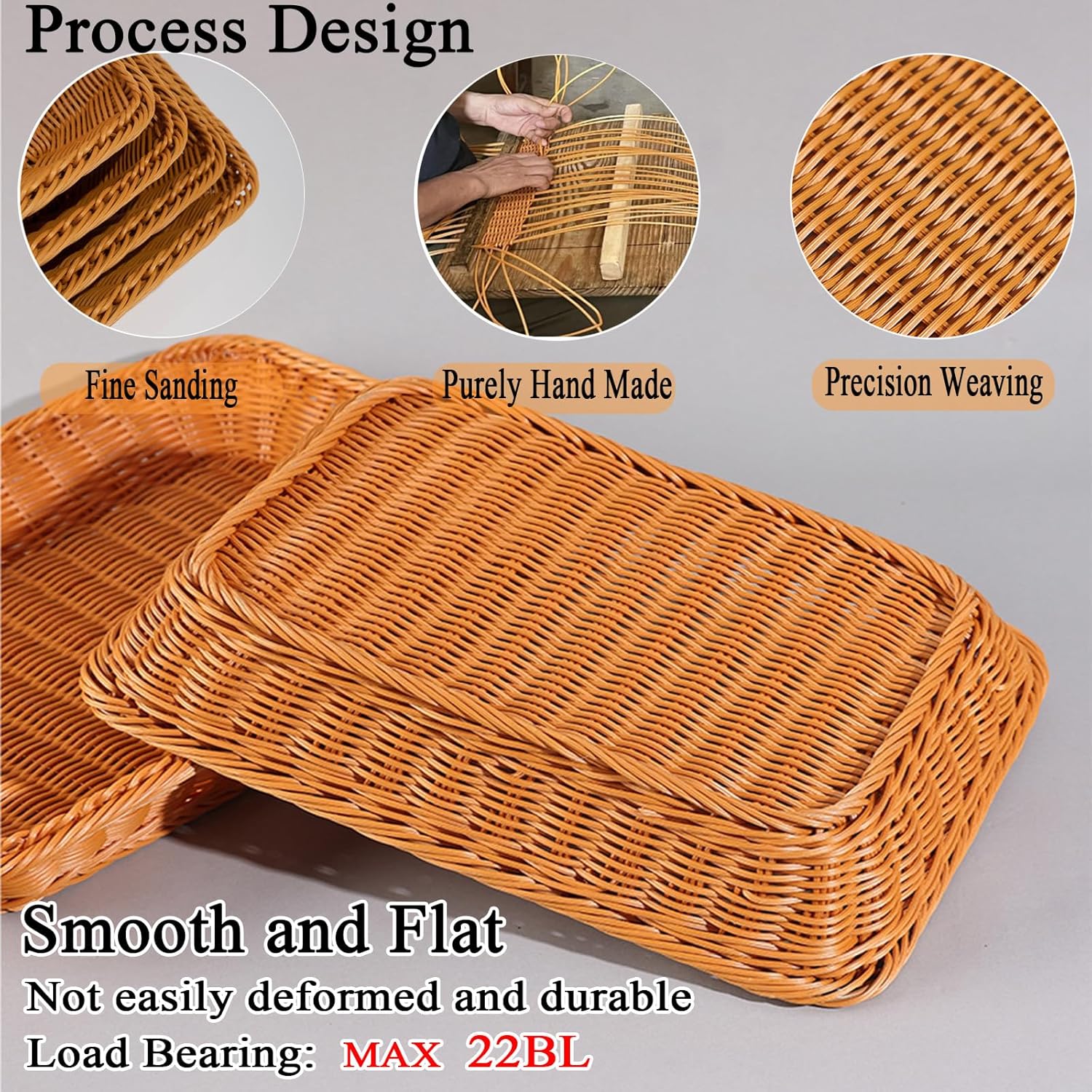 15.7"Rectangular Wicker Bread Basket/Display Basket/Rattan Serving Tray | Includes reusable silicone liner for holding food, fruit, veggies, snacks;great for kitchen/dining/home decor;gift basket