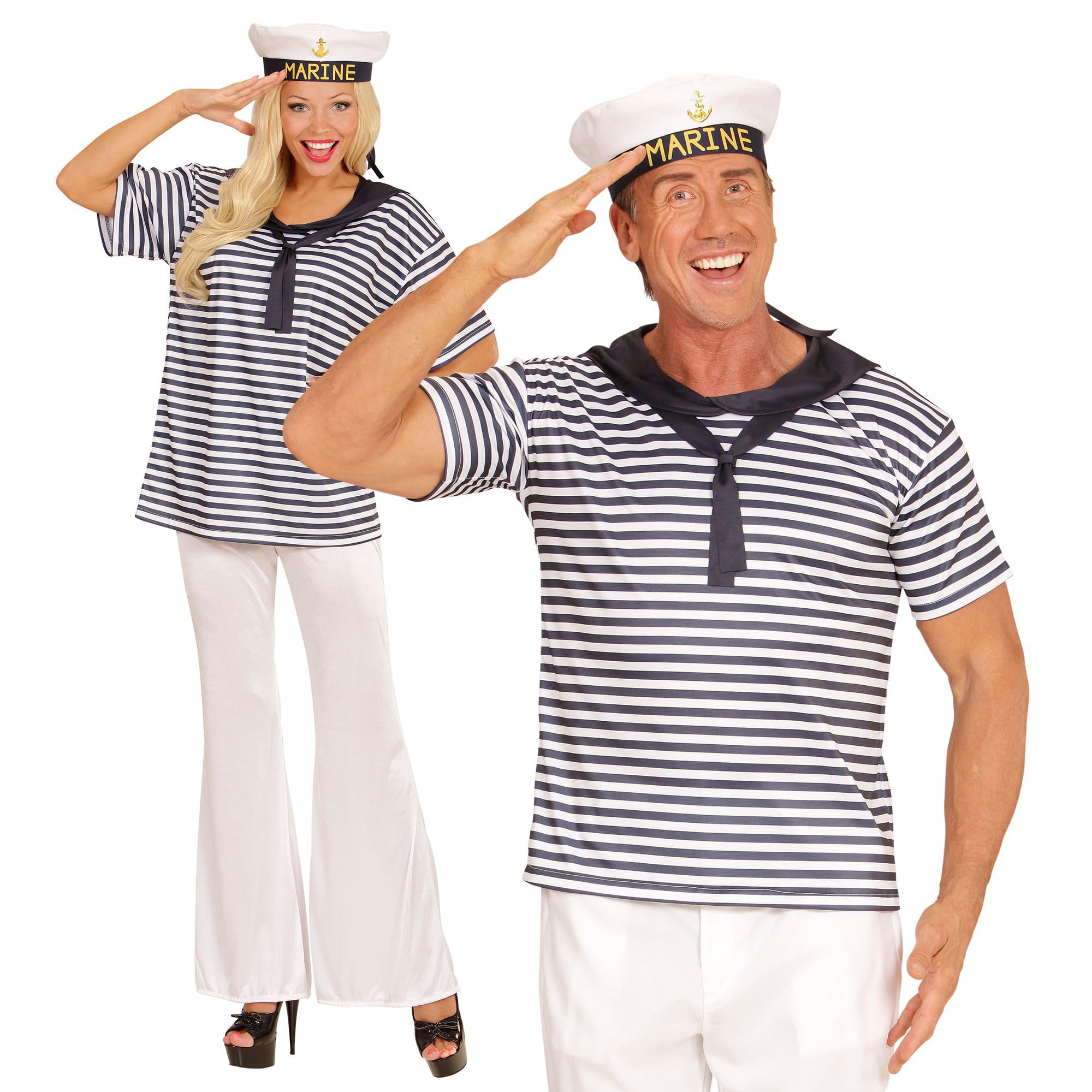 W WIDMANN MILANO Party Fashion - Costume Set Navy, Shirt and Hat, Sailor, Captain, Carnival, Theme Party