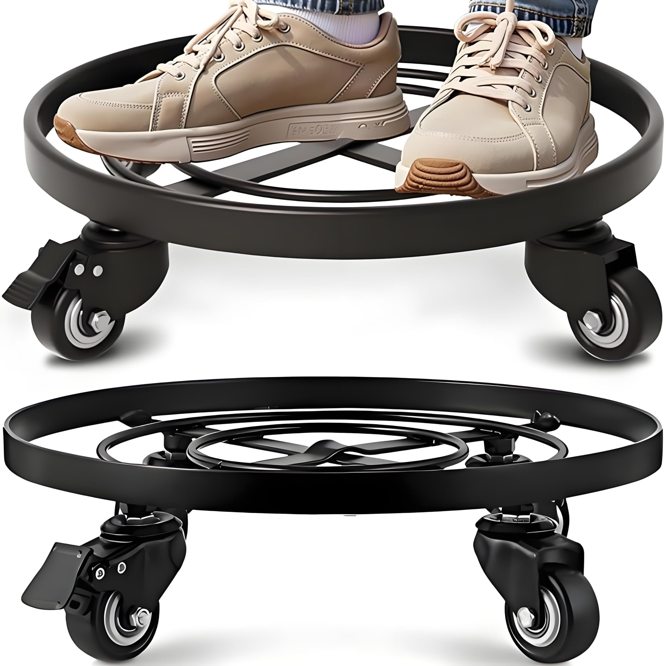 Amagabeli 2PCS Portavaso con Rotelle Portavaso 33cm con Ruote per Interni Esterni Casa e Giardino in Acciaio al Carbonio Plant Dolly Mover Trolley Pianta Caddy con Ruote Giardino Casa in Nero