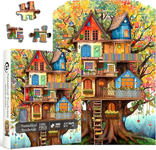 Rompecabezas de casa del árbol para adultos de 1000 piezas, rompecabezas de árbol de la vida de fantasía, rompecabezas duros desafiantes para