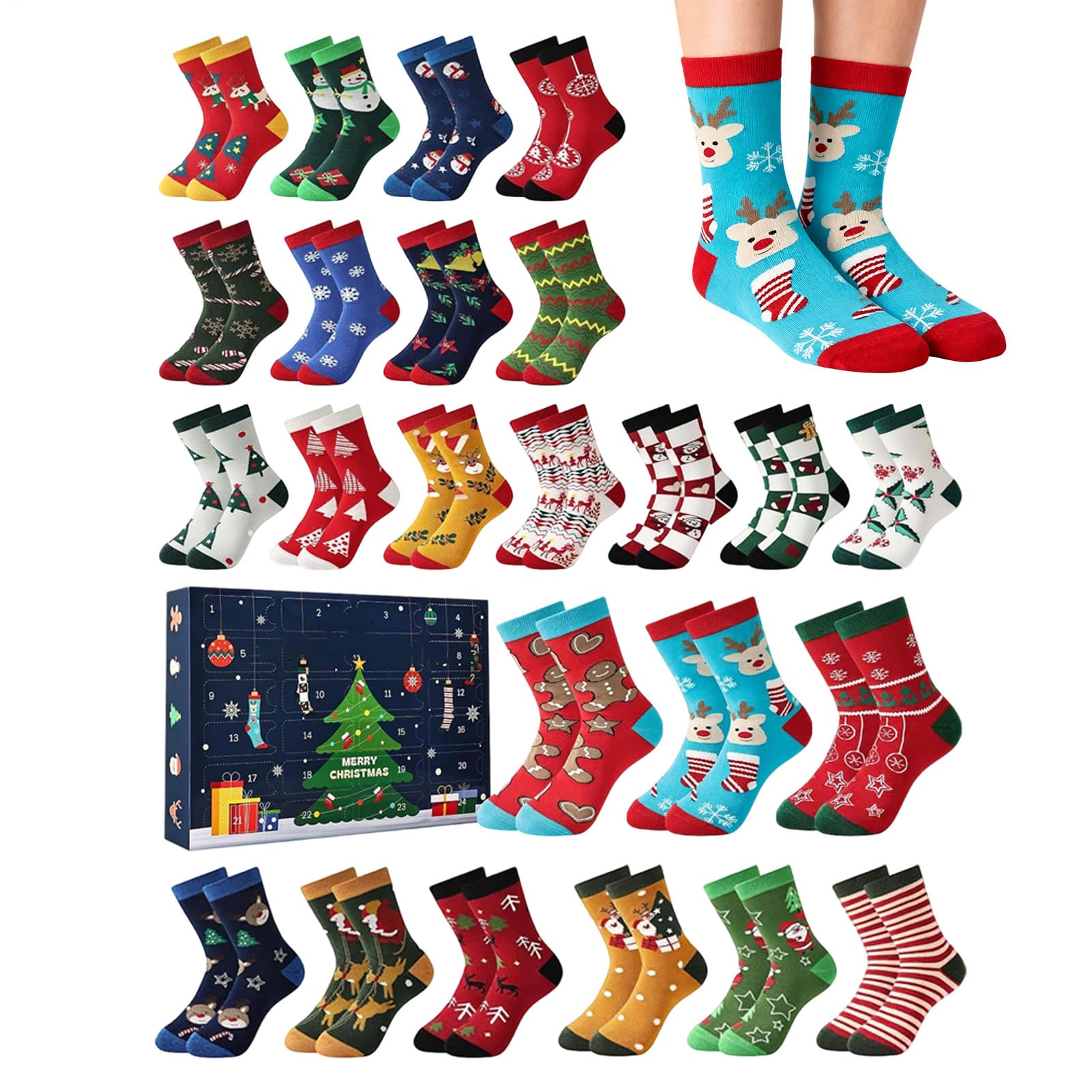 Calcetines de Adviento Calcetines Unisex para Regalos y Navideñas | Calendarios de Cuenta Atrás de 24 Días para Adultos Mujeres, Hombres, Hogar, , Calcetines de Regalo,