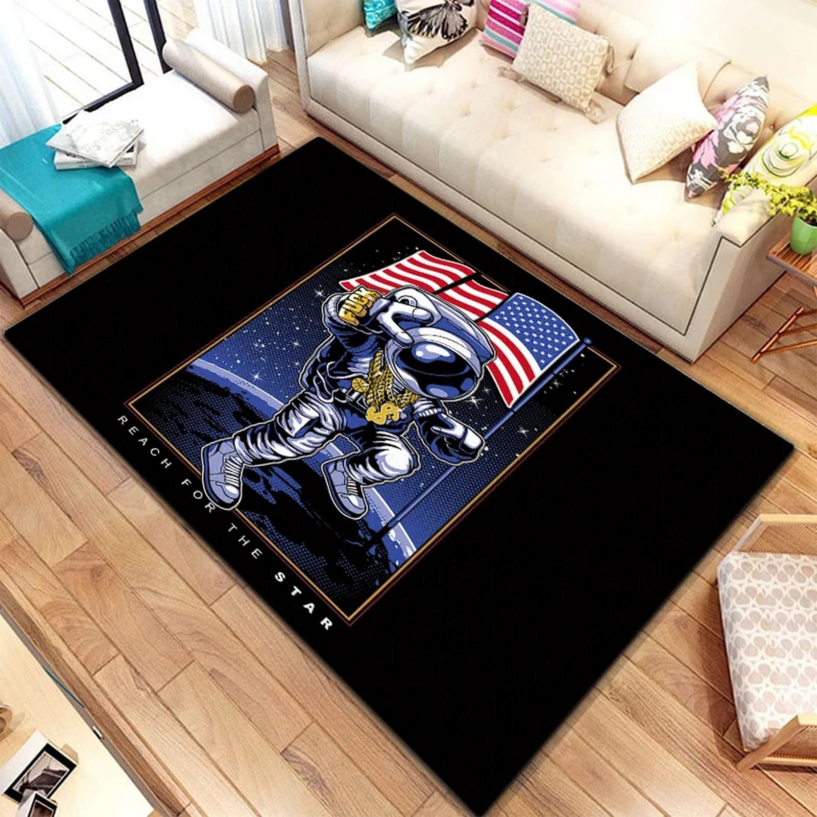 Tapis astronaute 140x200 cm en flanelle lavable pour decoration de chambre