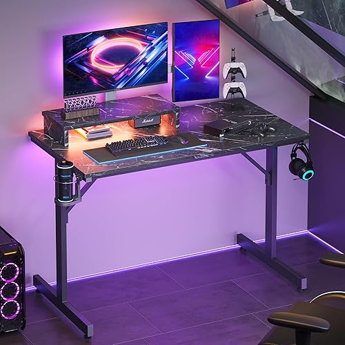 Miniatura 2 de Bestier Escritorio para juegos con luces LED, escritorio para computadora de 42 pulgadas con soporte para monitor, estación de trabajo para