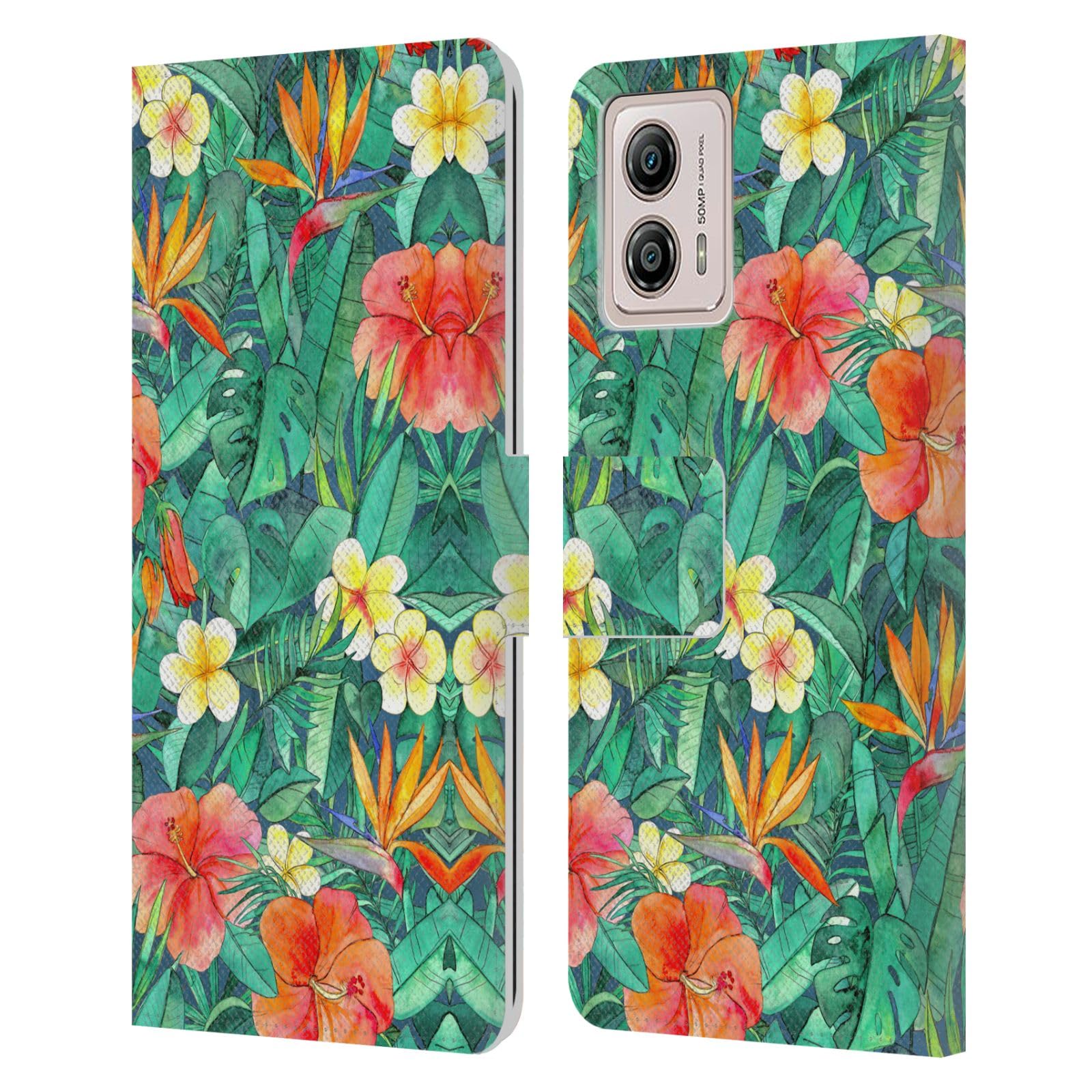 Head Case Designs Officially Licensed Micklyn Le Feuvre Classic Tropical Garden Florals Leather Book Wallet Case Cover Compatible with Motorola Moto G53 5G