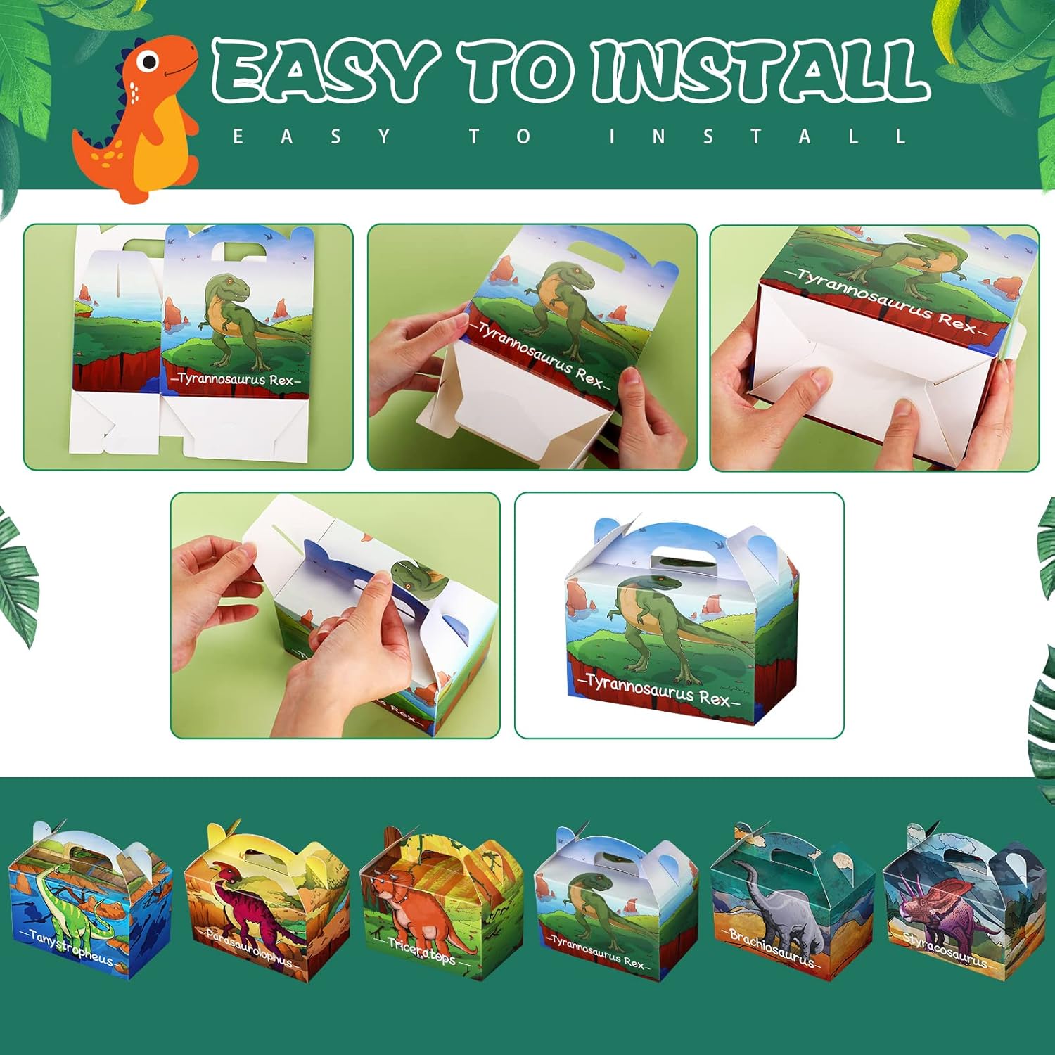 TaoBary 24 Pcs Dinosaur Favor Boxes for Birthday Party Dinosaur Treat Boxes Dinotheme Candy Goodie Case Party Favors for Boys Girls Kids Baby Shower Supplies, 6 x 3.5 x 3.5 Inch(Vivid Style) - Image 7