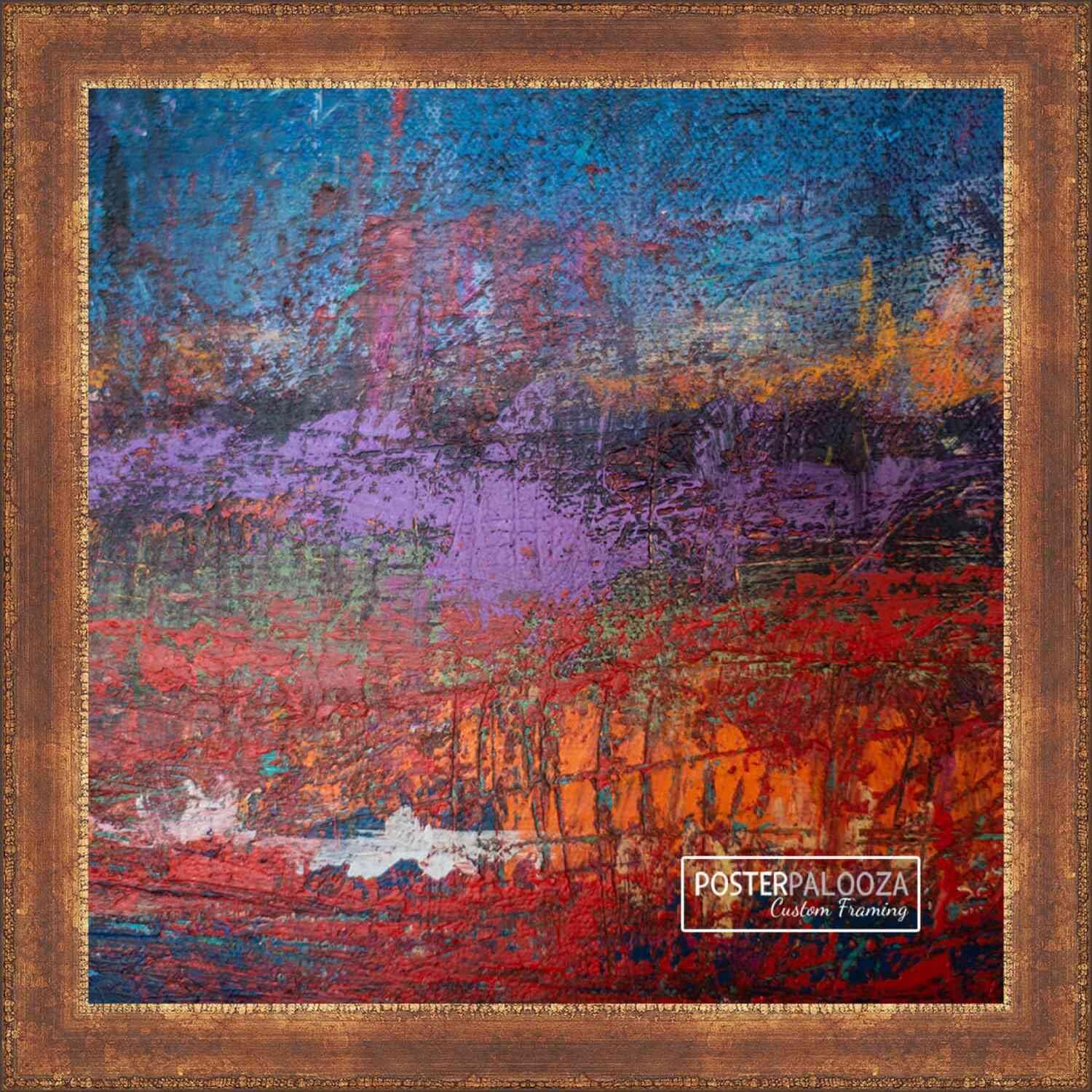 Poster Palooza 17x17 Frame Gold Antique Patina Solid Wood Picture Frame | 1.25 Inch Moulding Width | with UV Acrylic Plexiglass, Foam Board Backing & Hanging Hardware Included