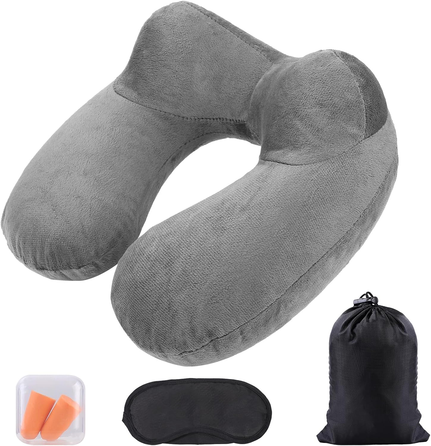AiQInu Inflatable Compact Travel Pillow with Washable Pillow Case with Sleeping Mask + Ear Plugs + Carry Bag for Airplane and Train AiQInu Inflatable Compact Travel Pillow with Washable Pillow Case with Sleeping Mask + Ear Plugs + Carry Bag for Airplane and Train