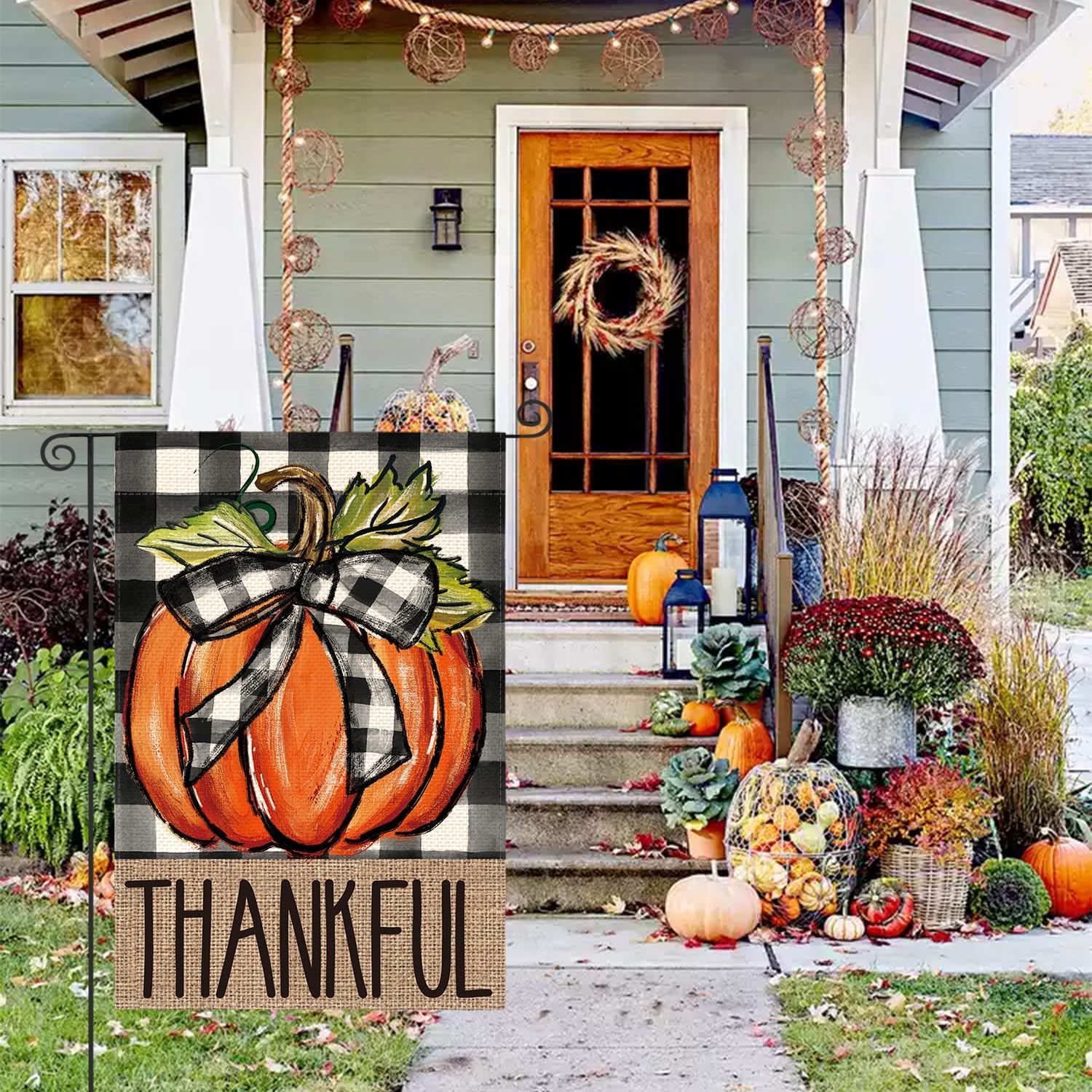 AVOIN colorlife Fall Thanksgiving Garden Flag Double Sided, Pumpkin Thankful Holiday Buffalo Plaid Yard Outdoor Decoration 12x18 Inch - Image 7