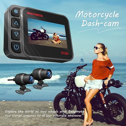 Miniatura 9 de Cámara de salpicadero para motocicleta con cámara dual HD 1080P, impermeable y pantalla IPS de 3 pulgadas grabadora de conducción de DeepMoto D10A,