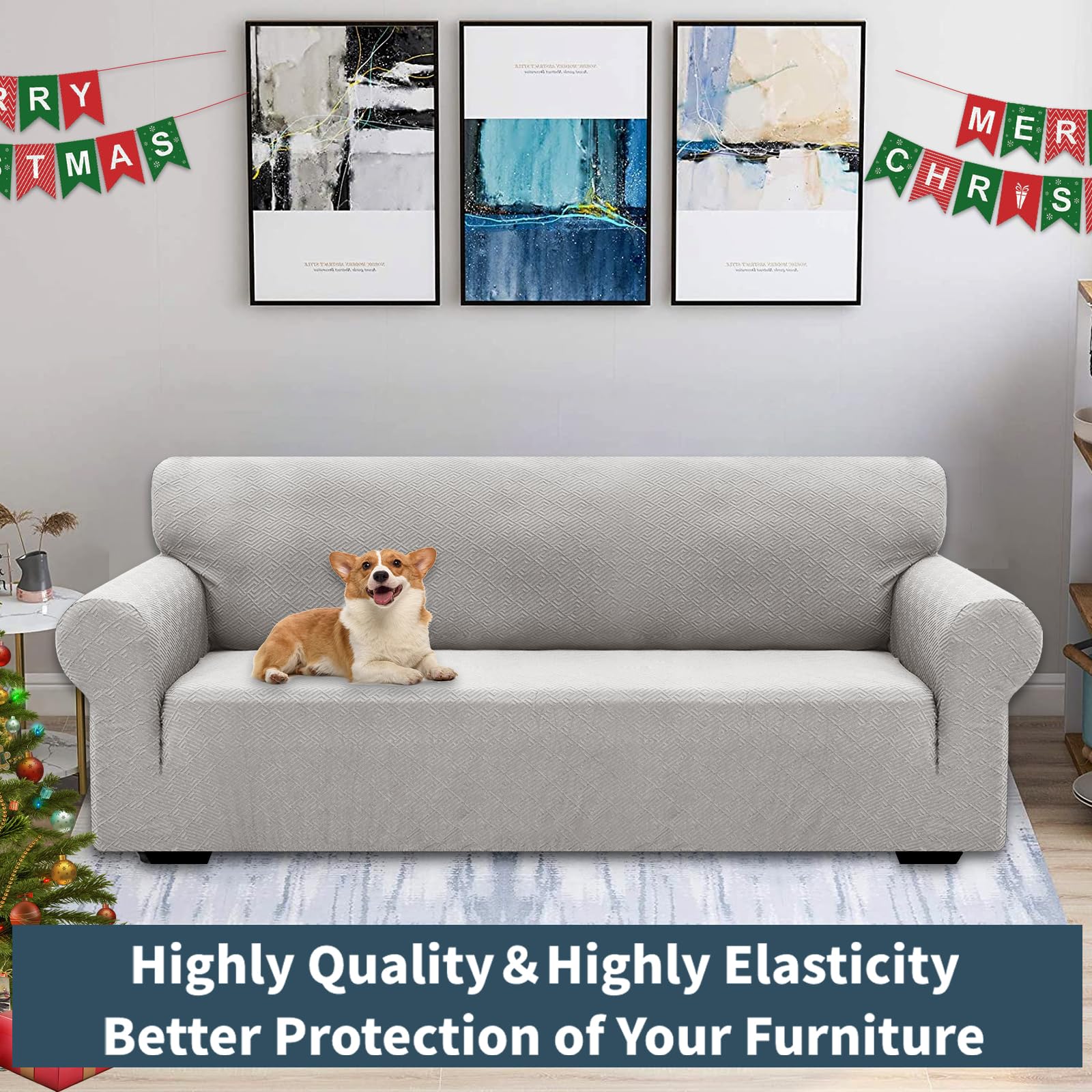 Ystyle Copridivano 3 Posti Con Braccioli, Super Elasticizzato Copri Divano, Copridivano Antigraffio Gatto, Copridivani Antiscivolo Antimacchia, Universale Sofa Cover Moderno, Sliver Grigio