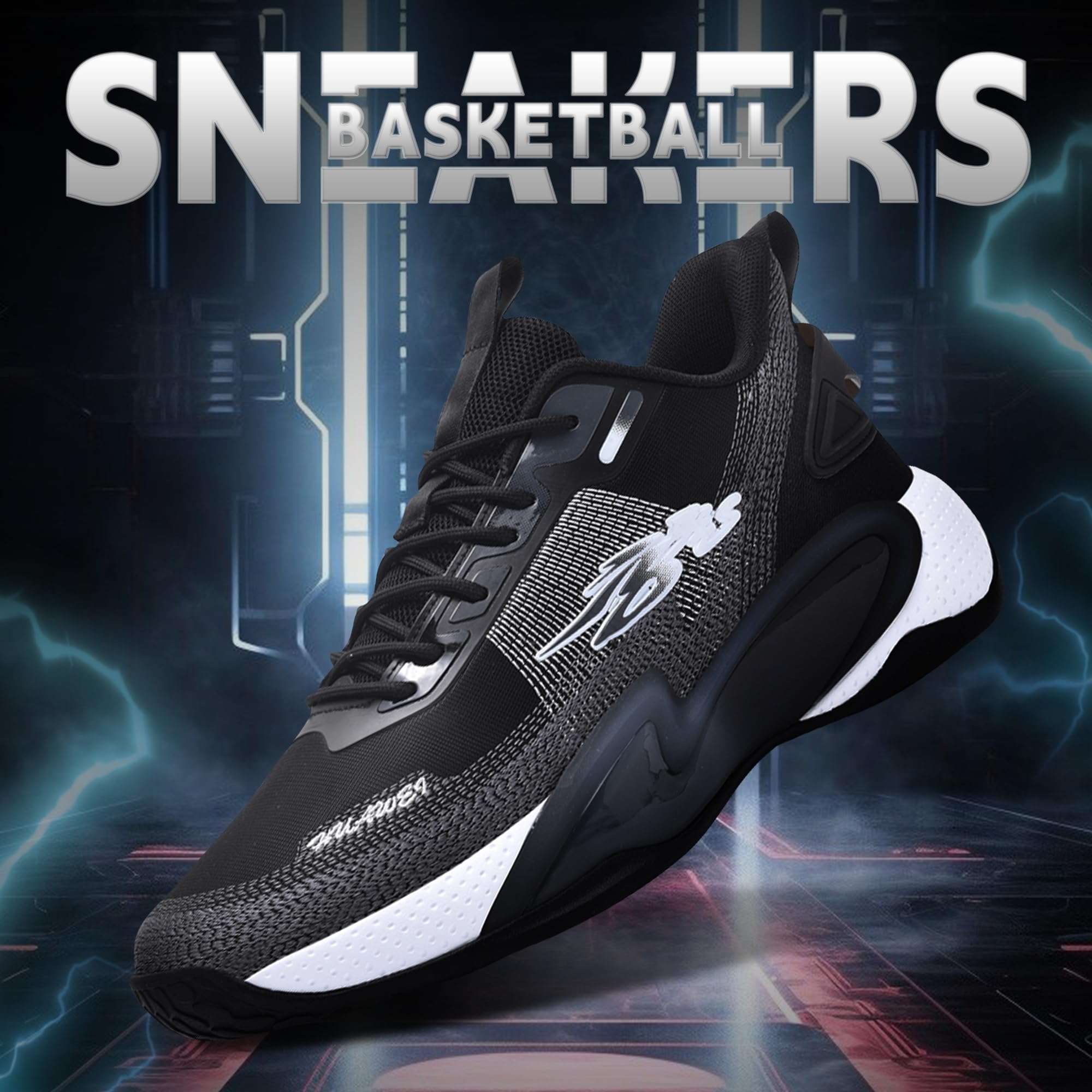 CJSPORX Men Basketball Shoes Non Slip Breathable Outdoor Fashion Sneakers Black-2 Size 9