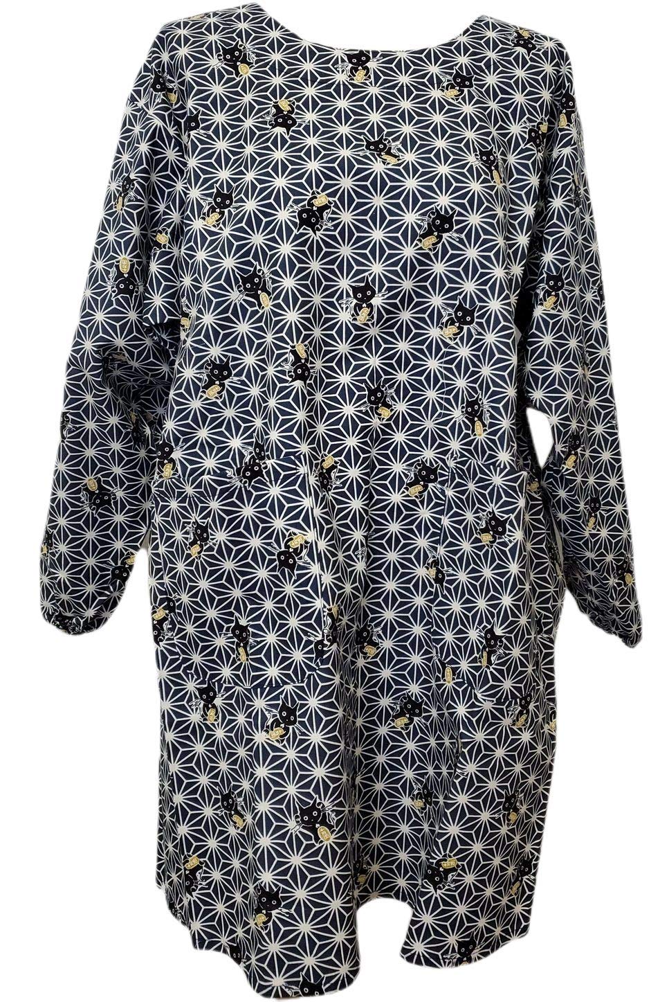 Sashiko Cat Kappogon Apron, Navy Cotton