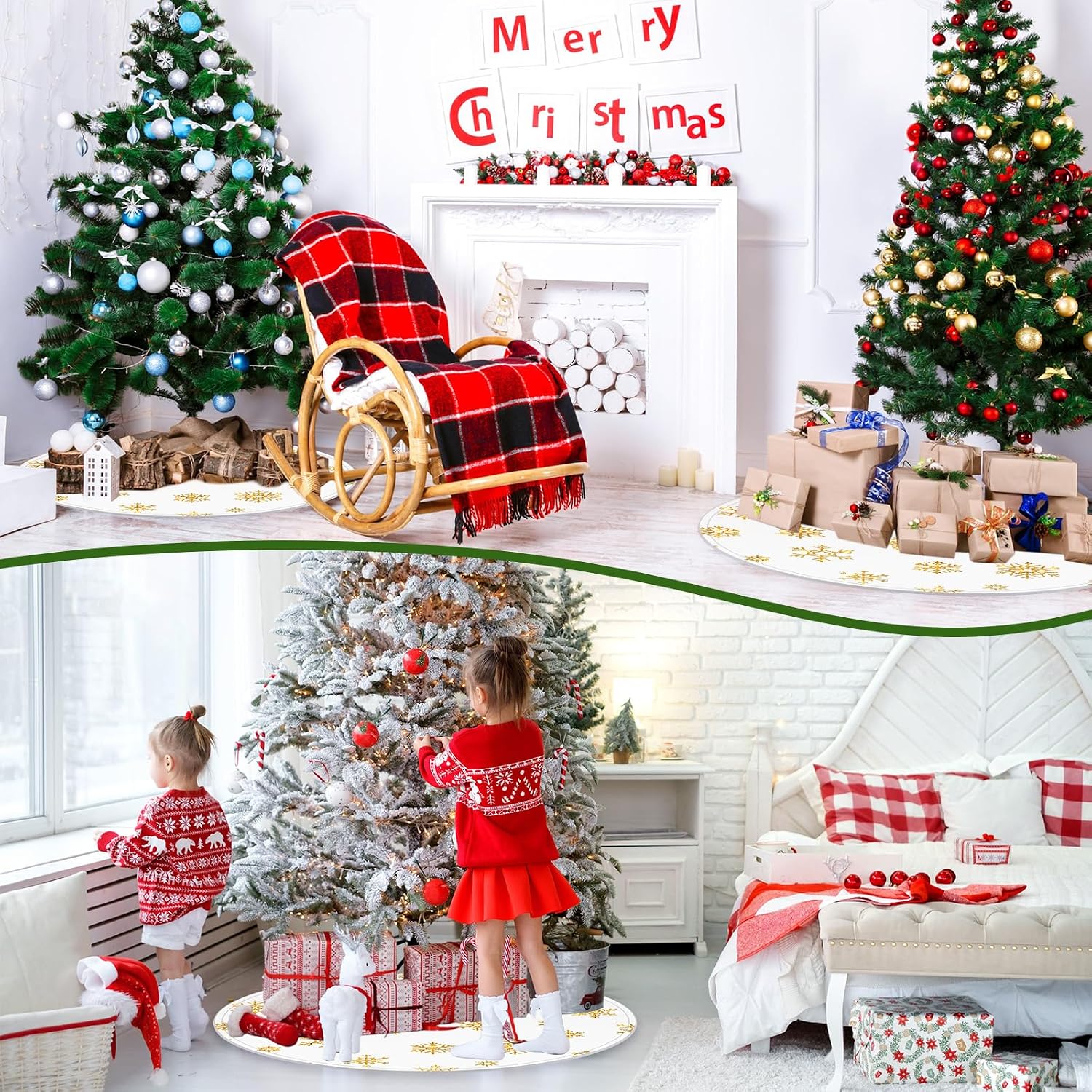 30 Inch Christmas Tree Stand Mat, Silicone Christmas Tree Pad with Bling Snowflakes Heavy Duty Floor Protector for Winter Xmas Holiday Party Under Trees