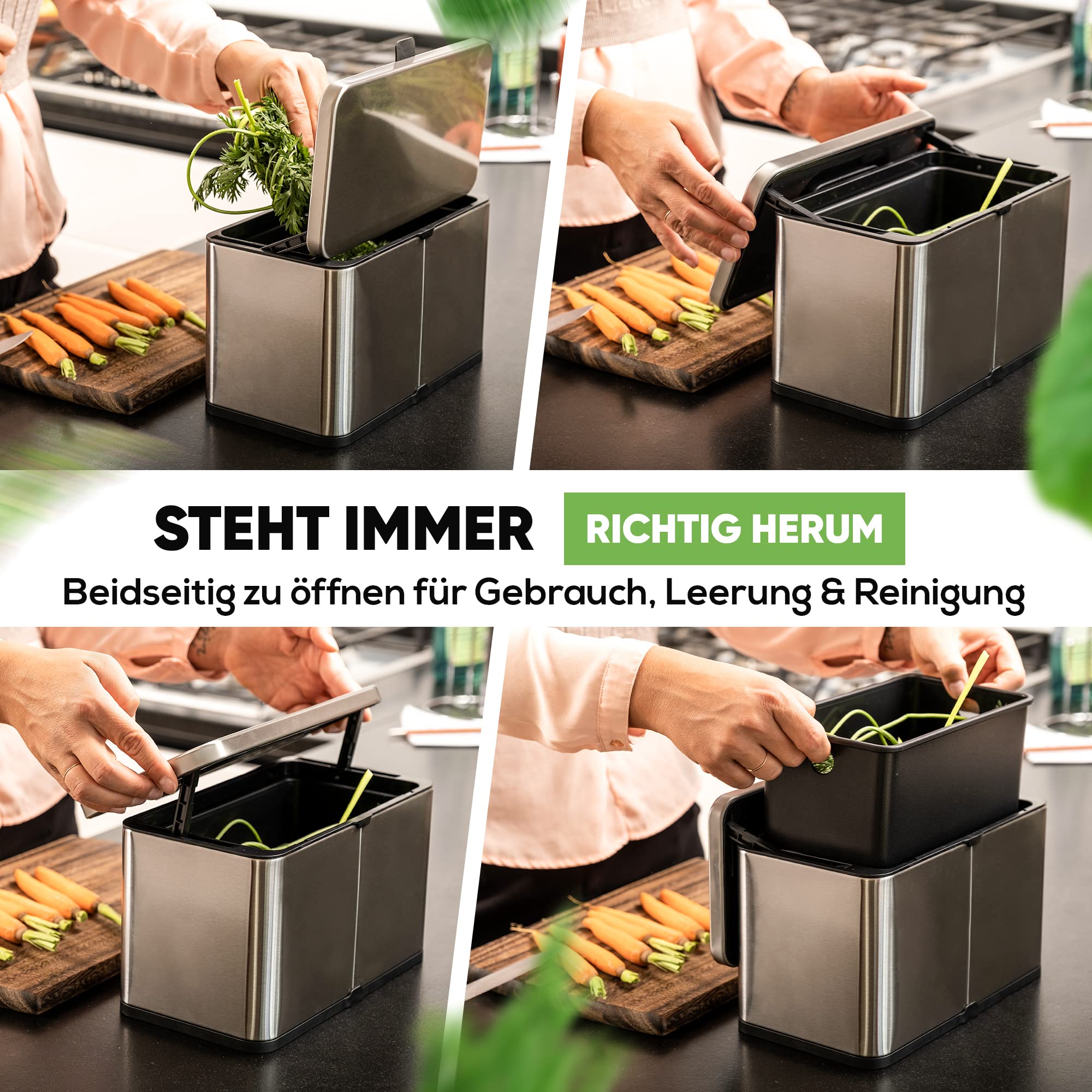 Bio Mülleimer 3L Silber | Komposteimer Küche für Bio Müll & Co | Mülleimer mit Geruchsfilter | Komposter für Abfall & Recycling | Biomülleimer Küche klein