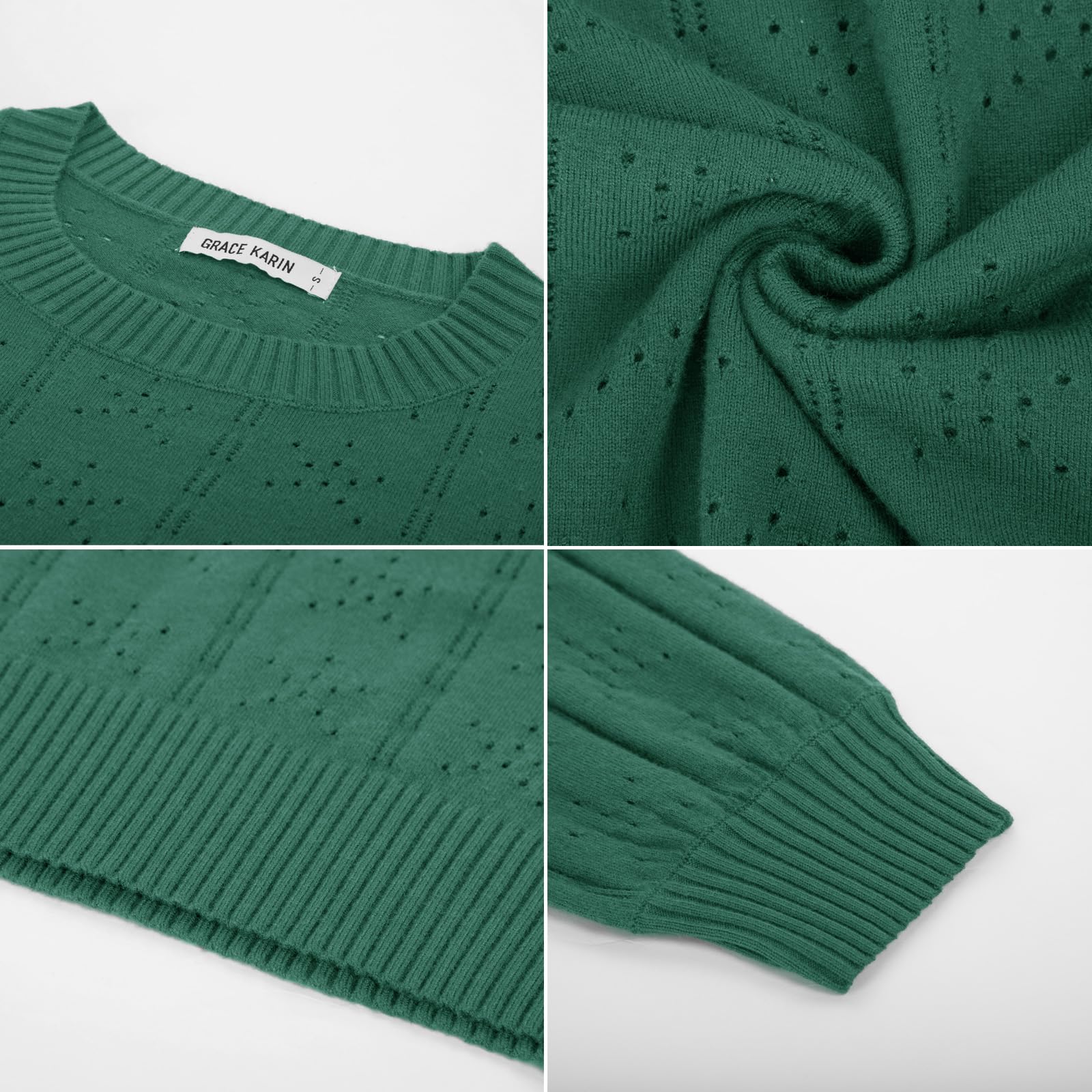 GRACE KARIN Maglia Elegante Donna a Manica Lunga con Scollo a Rotondo Tinta Unita