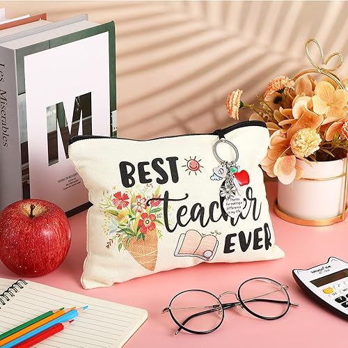 Miniatura 7 de Fumete Juego de regalos de agradecimiento para profesores para mujeres, bolsa de maquillaje con inicial, llavero para regalo de graduación