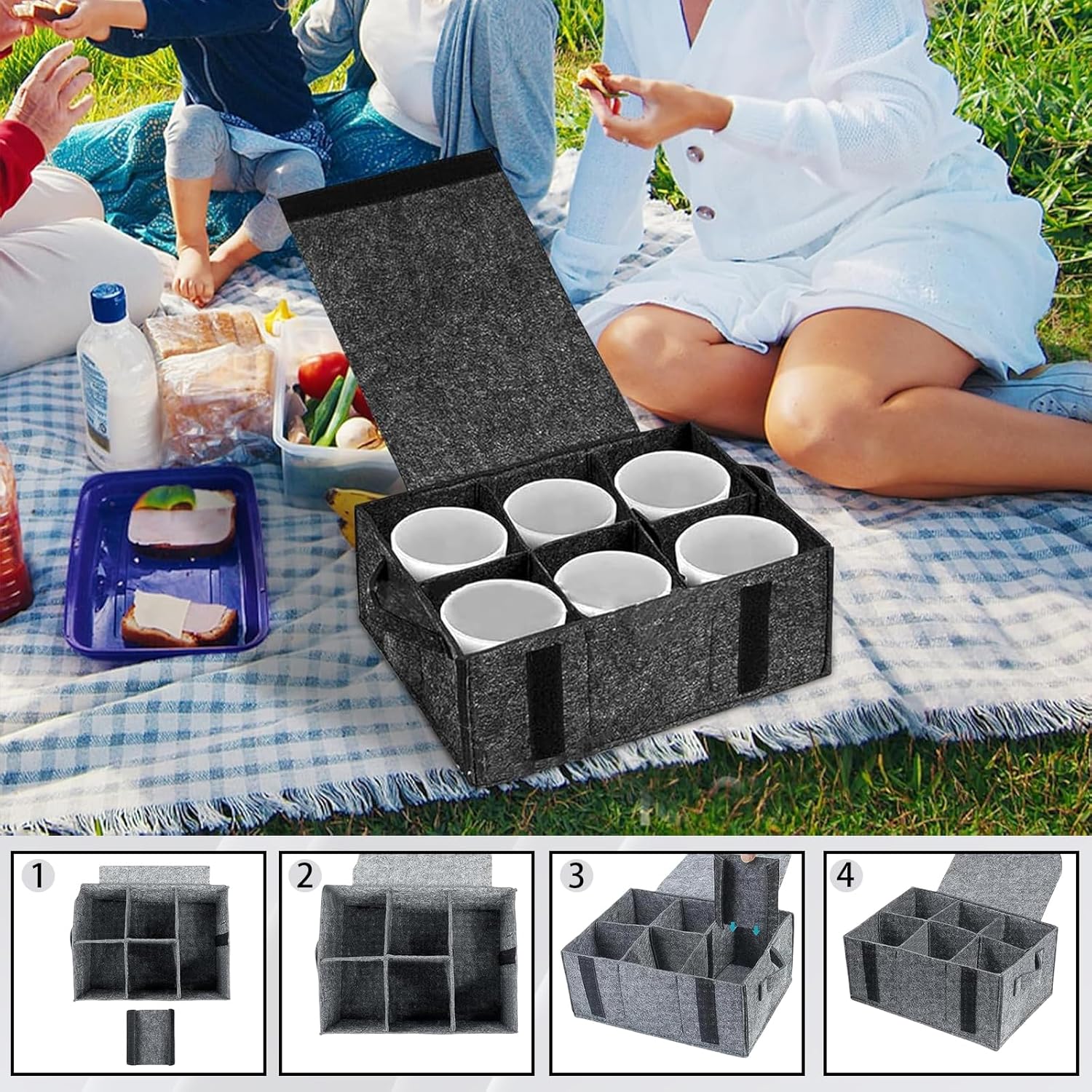 HORREX Felt Dish Holder Plate Holder Motorhome Storage for 8 Plates Camping Organiser Motorhome Camping (Cup Storage)