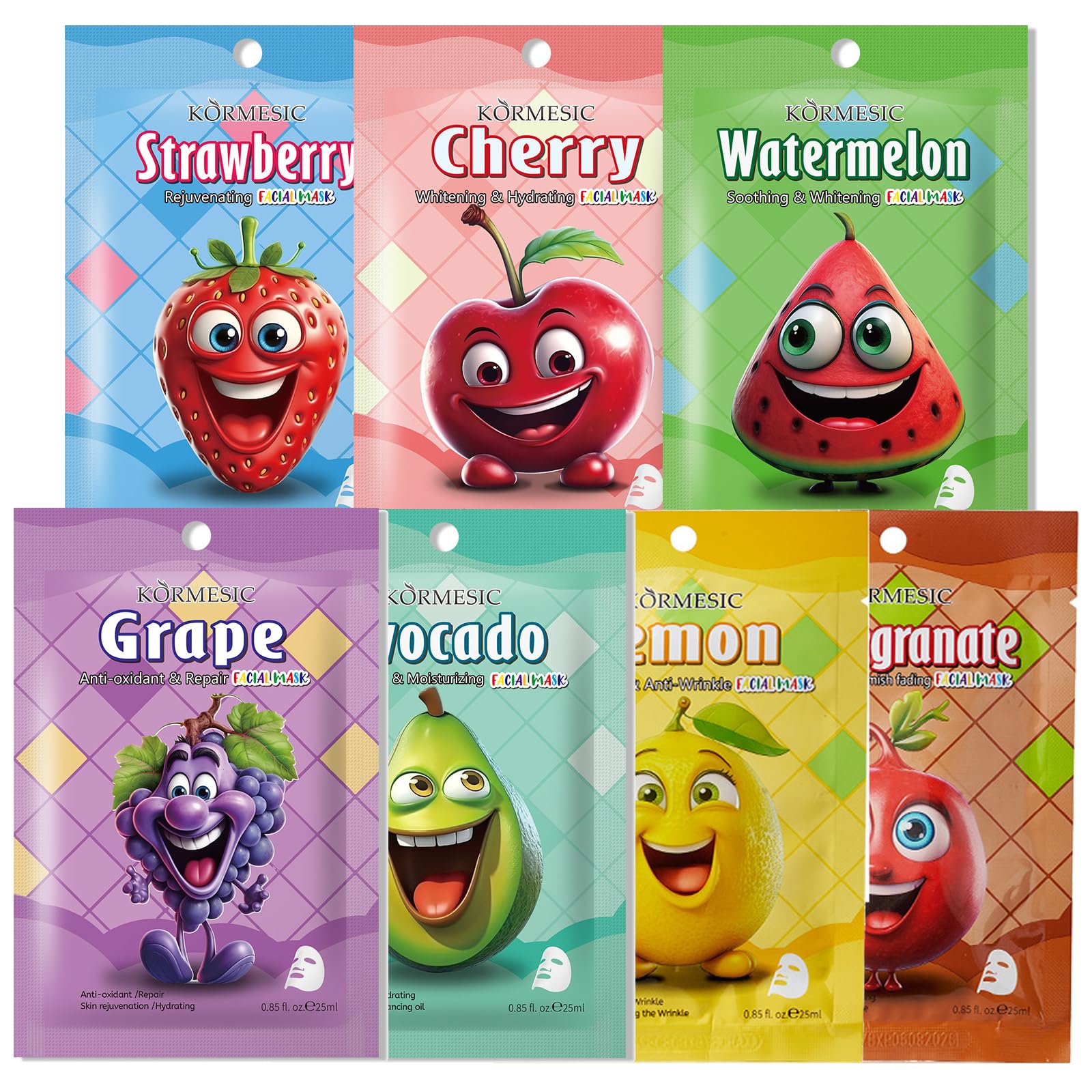 Face Masks for Kids 7Pcs Fruit Sheet Mask