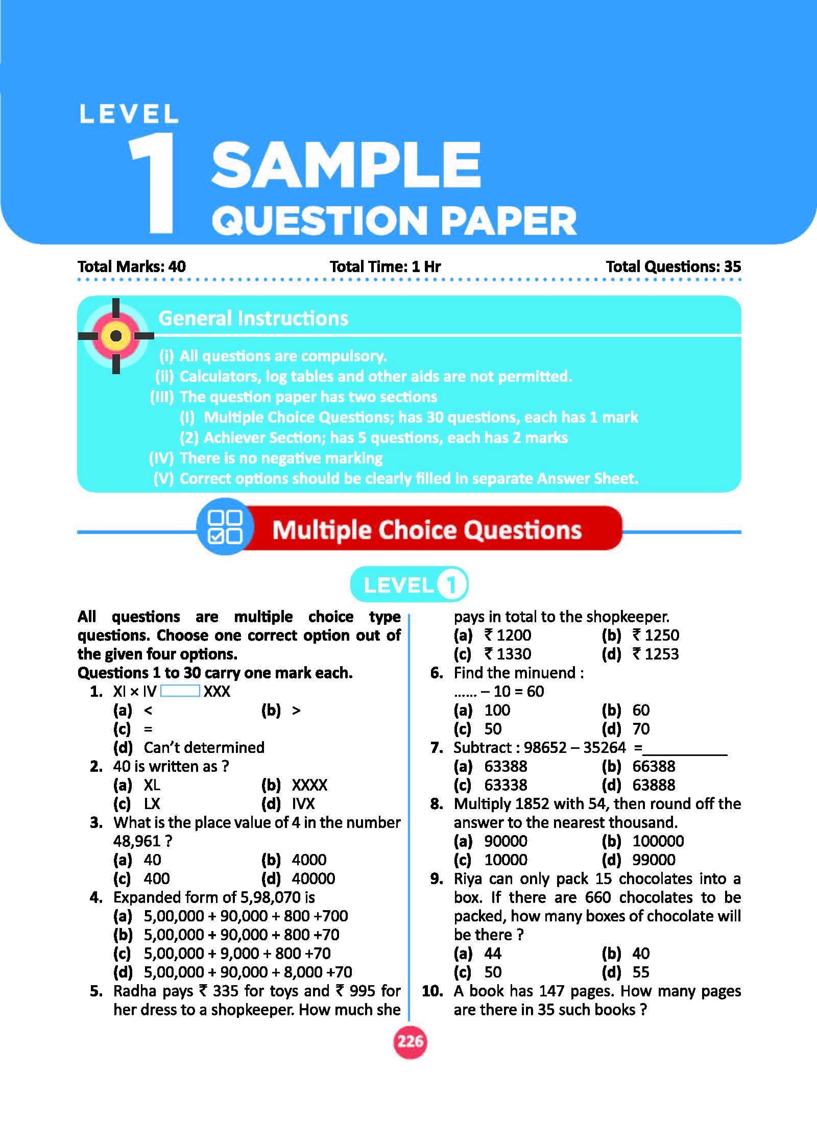 Oswaal One for All Olympiad Previous Years Solved Papers, Class-4 Mathematics Book (For 2021-22 Exam): Mathematics Class-4