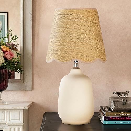 Miniatura 6 de Pia Ricco Lámpara de mesa moderna de cerámica de 19 pulgadas para sala de estar, lámpara de escritorio con base color crema para dormitorio, mesita
