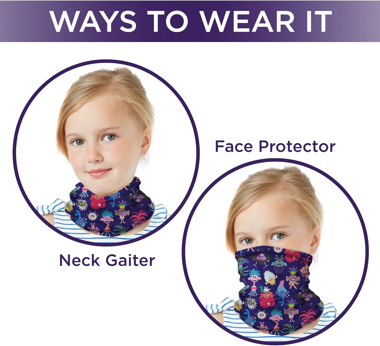 Dreamworks Girls Trolls Gaiter Face Mask with UV Sun Protection, Size 4-14, Trolls: Clothing, Shoes & Jewelry