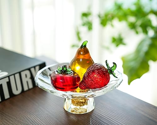 Miniatura 6 de Glass Red Strawberry Figurine Crystal Fruit Collectibles Art Glass Fruits Decoration for Home Office Strawberry Kitchen Decor for Women