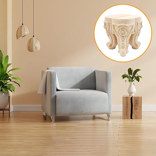 Miniatura 3 de INKNOTE Patas de muebles de madera tallada maciza sin terminar, estilo europeo, pies de repuesto para muebles, muebles, gabinete, armario, sofá