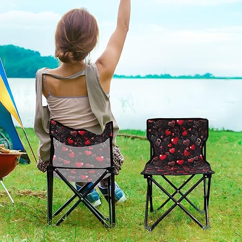 Miniatura 2 de Silla de camping plegable al aire libre con corazón rojo para el día de San Valentín para adultos Silla de camping portátil Silla de césped ligera
