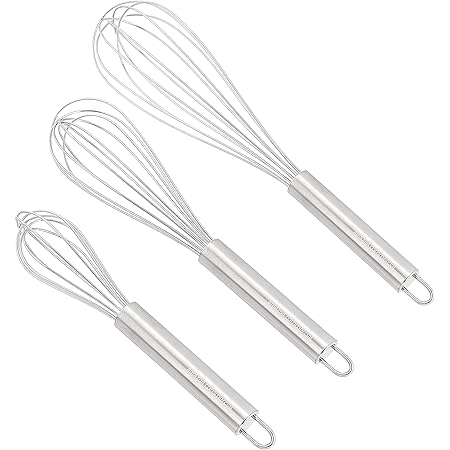 AmazonCommercial Stainless Steel Whisk Set, 8", 10", and 12", Pack of 3